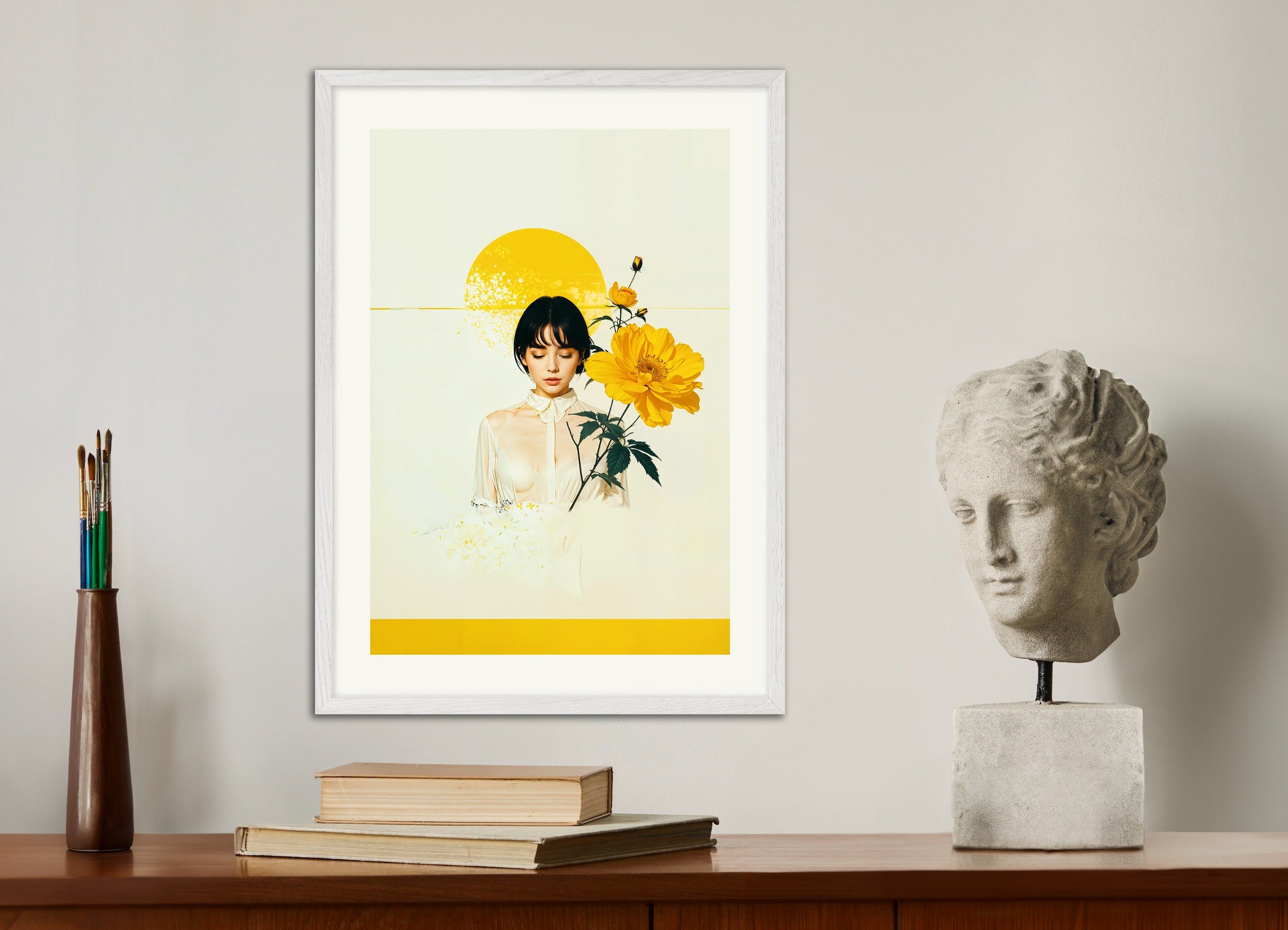 Poster with white wood frame: Here comes the Sun