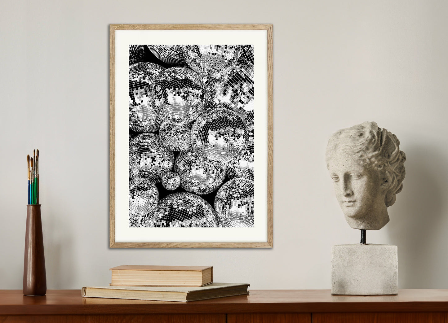 Poster with natural wood frame: Disco balls