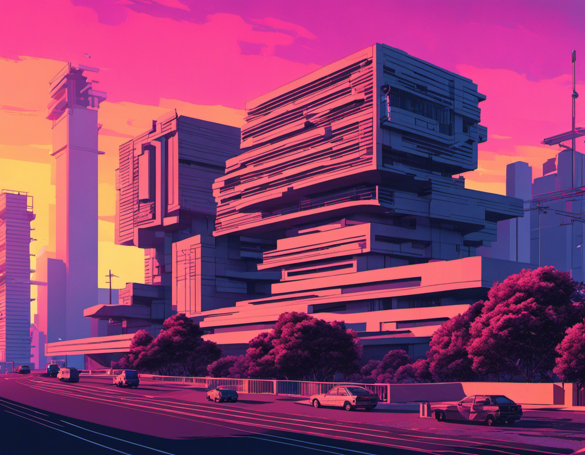 Vaporwave, architektura brutalistyczna - Plakat