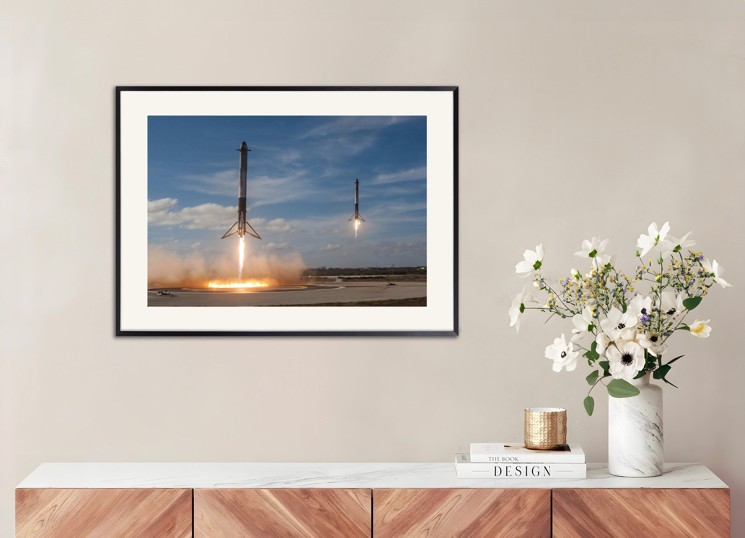 Poster with metal frame: SpaceX, two rockets landing