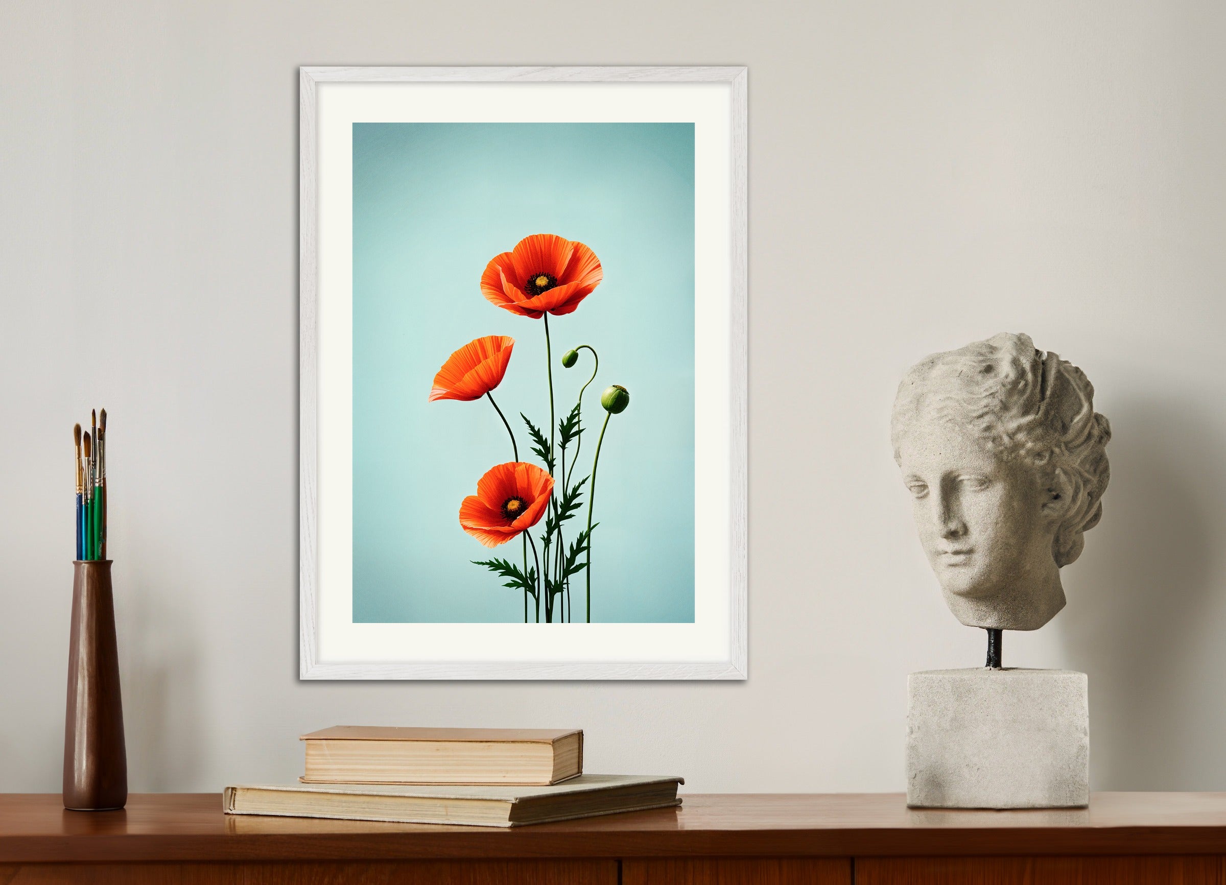 Poster with white wood frame: Poppies 02