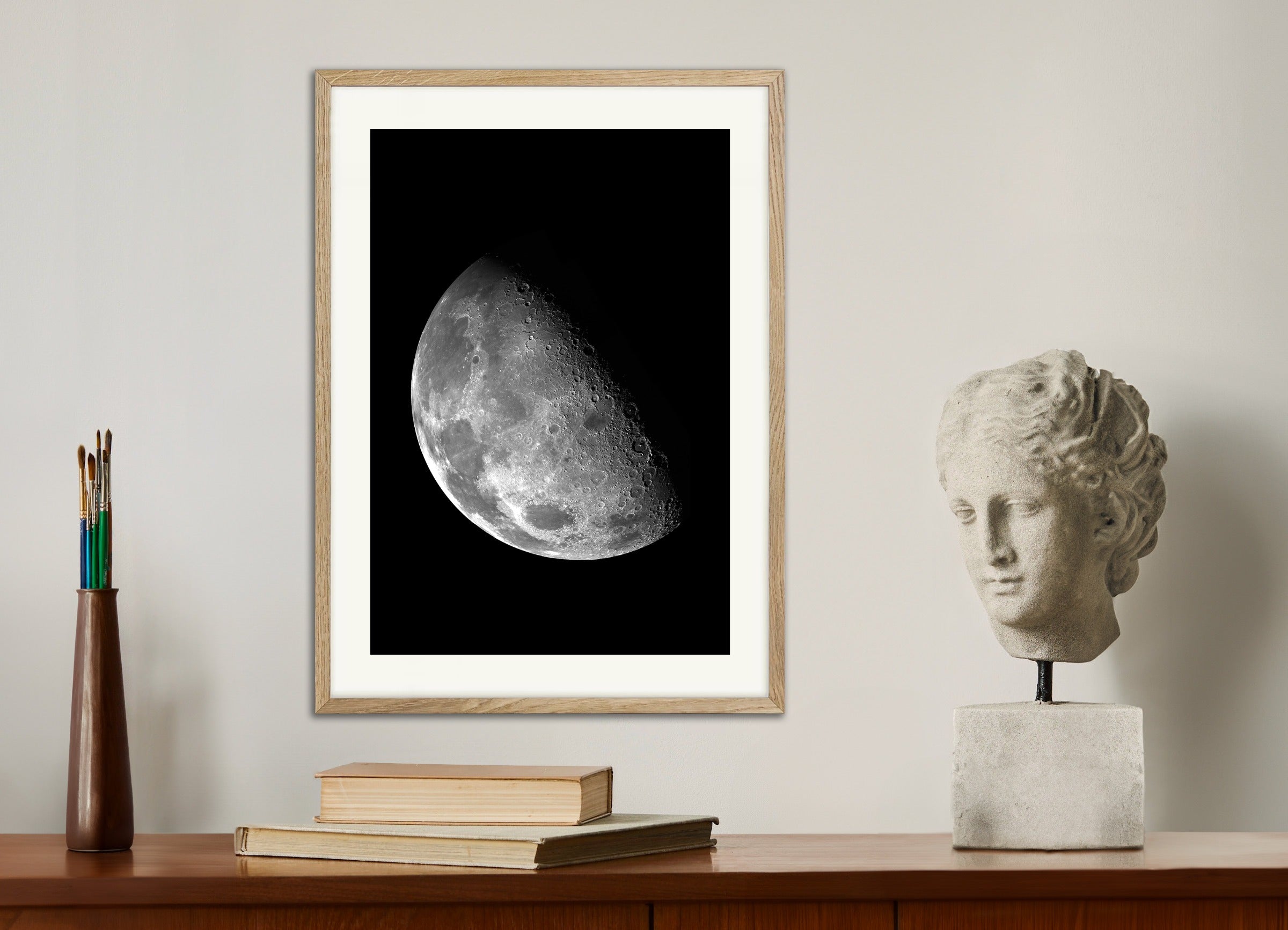 Poster with natural wood frame: Astronomy poster, the Moon