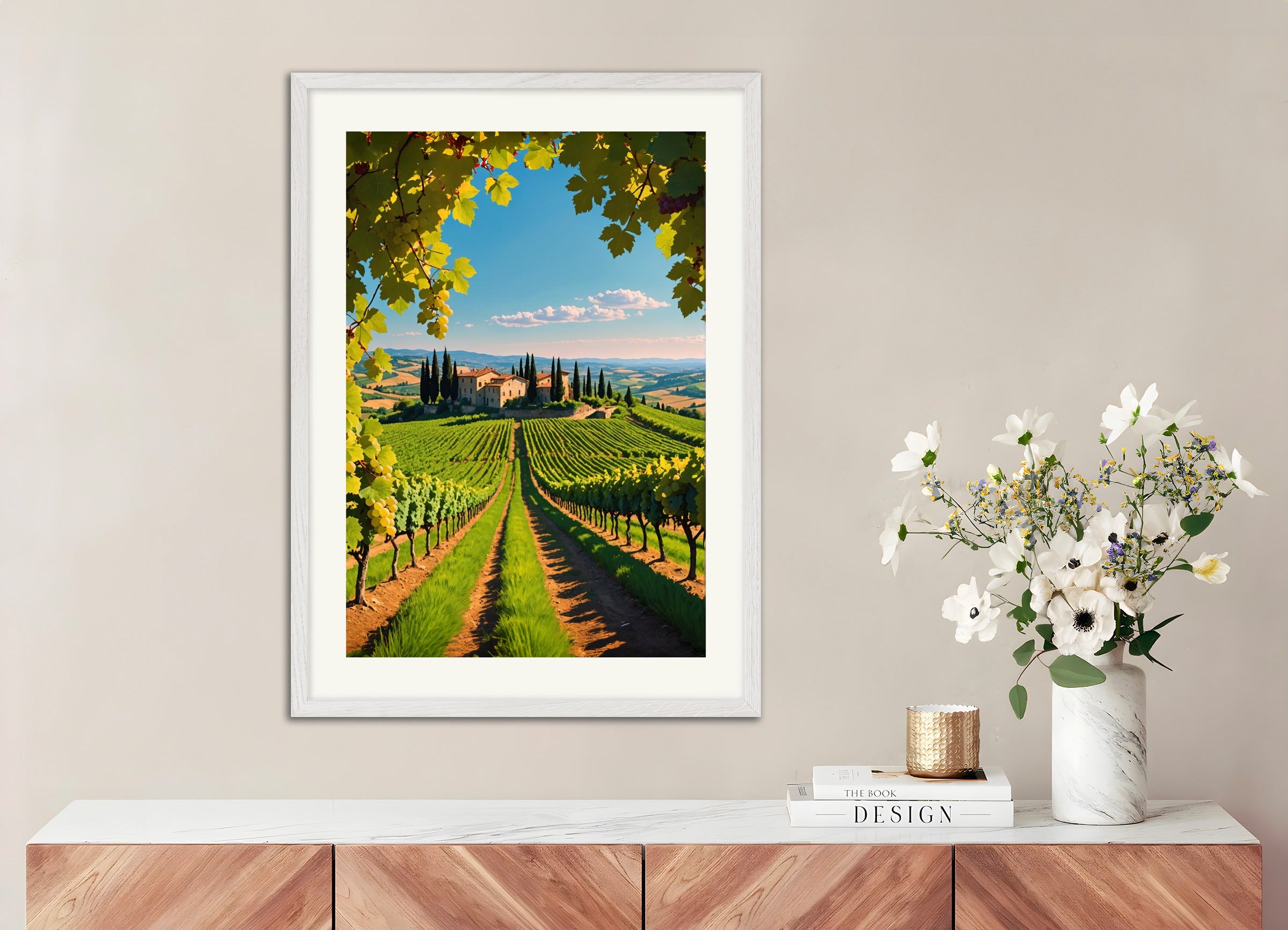 Poster with wood frame: Vineyard in Tuscany