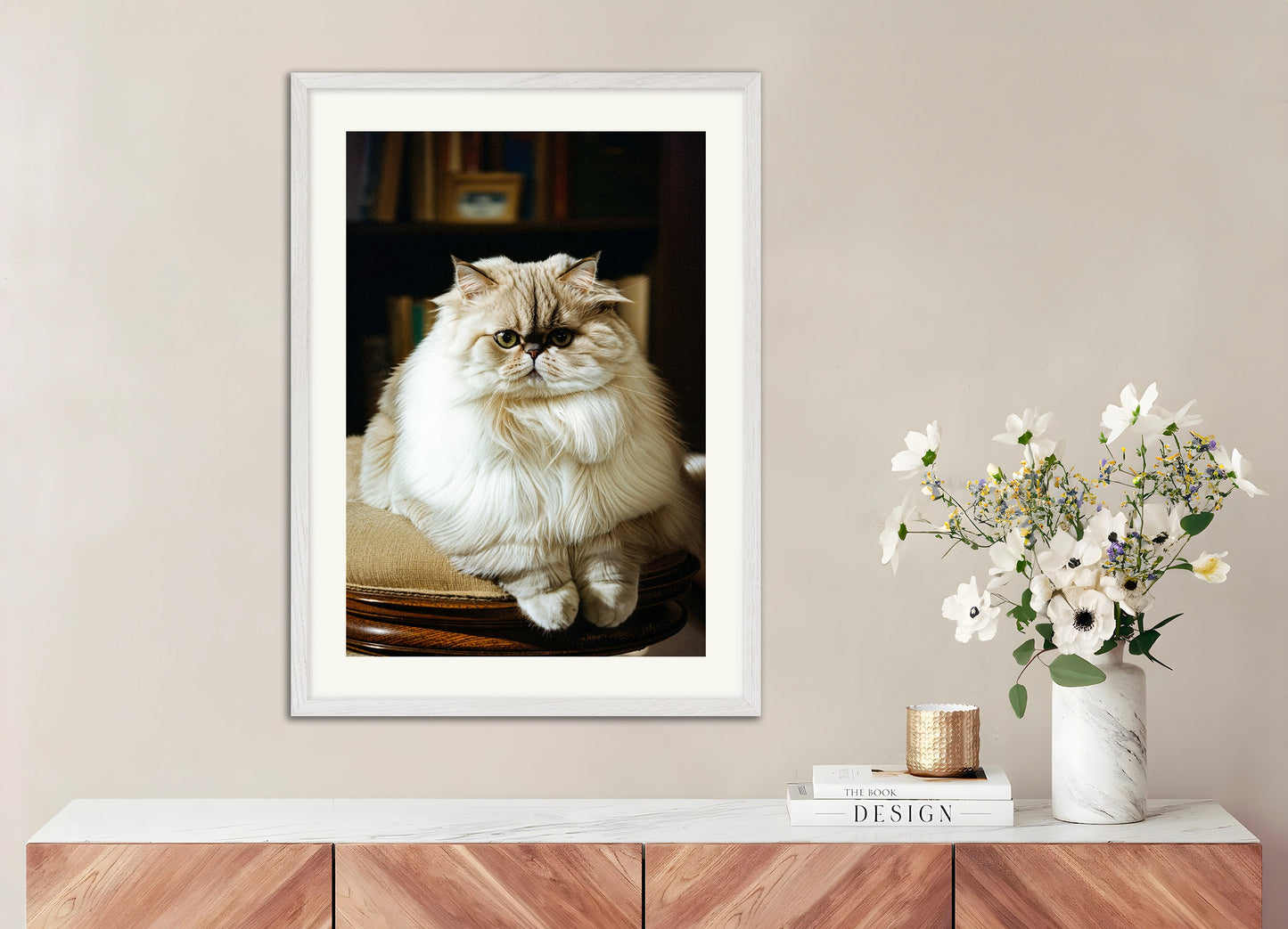 Poster with white wood frame: A Persian Cat