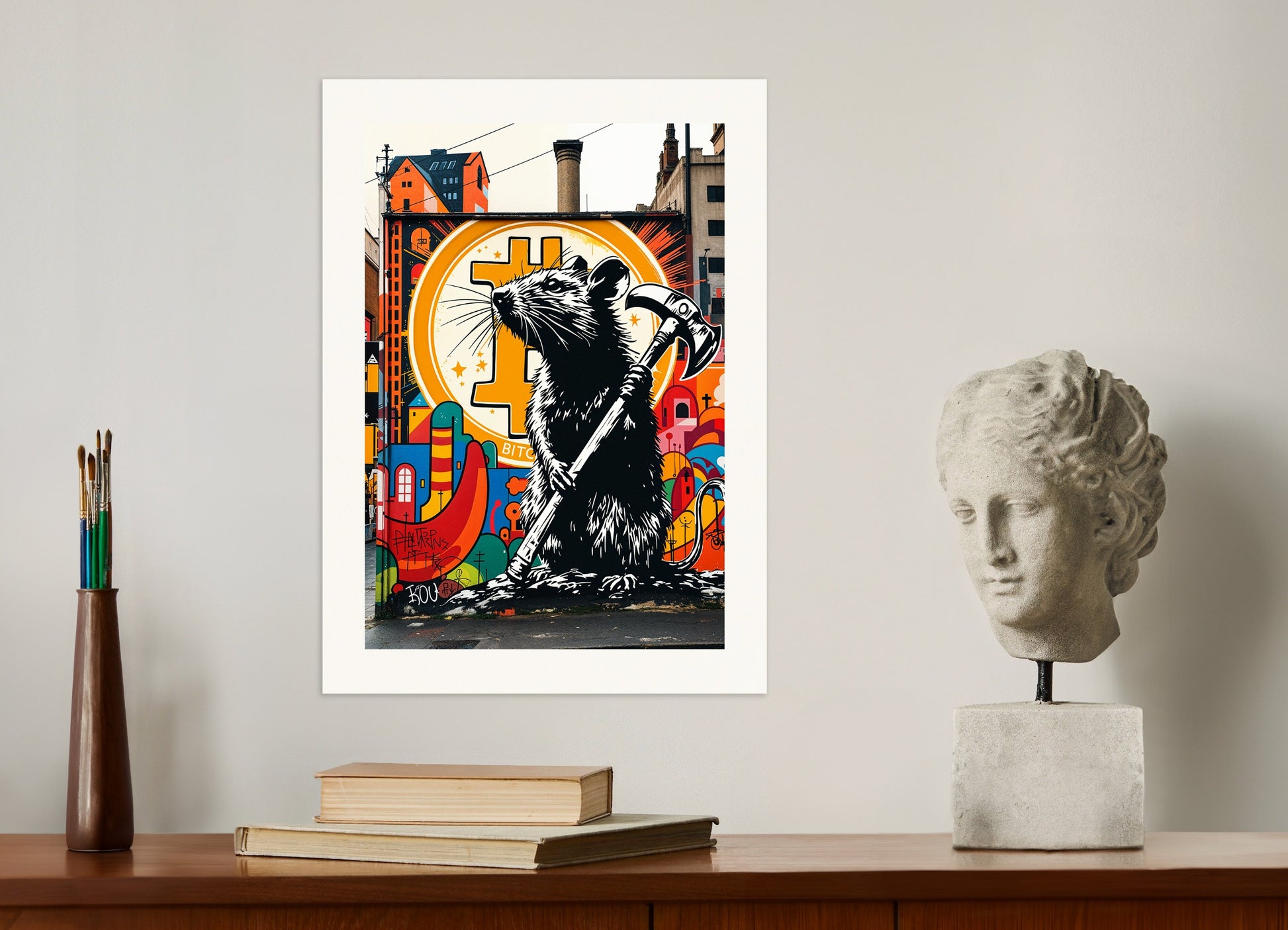 Poster: Bitcoin, Street Art, Hammer Rat, none