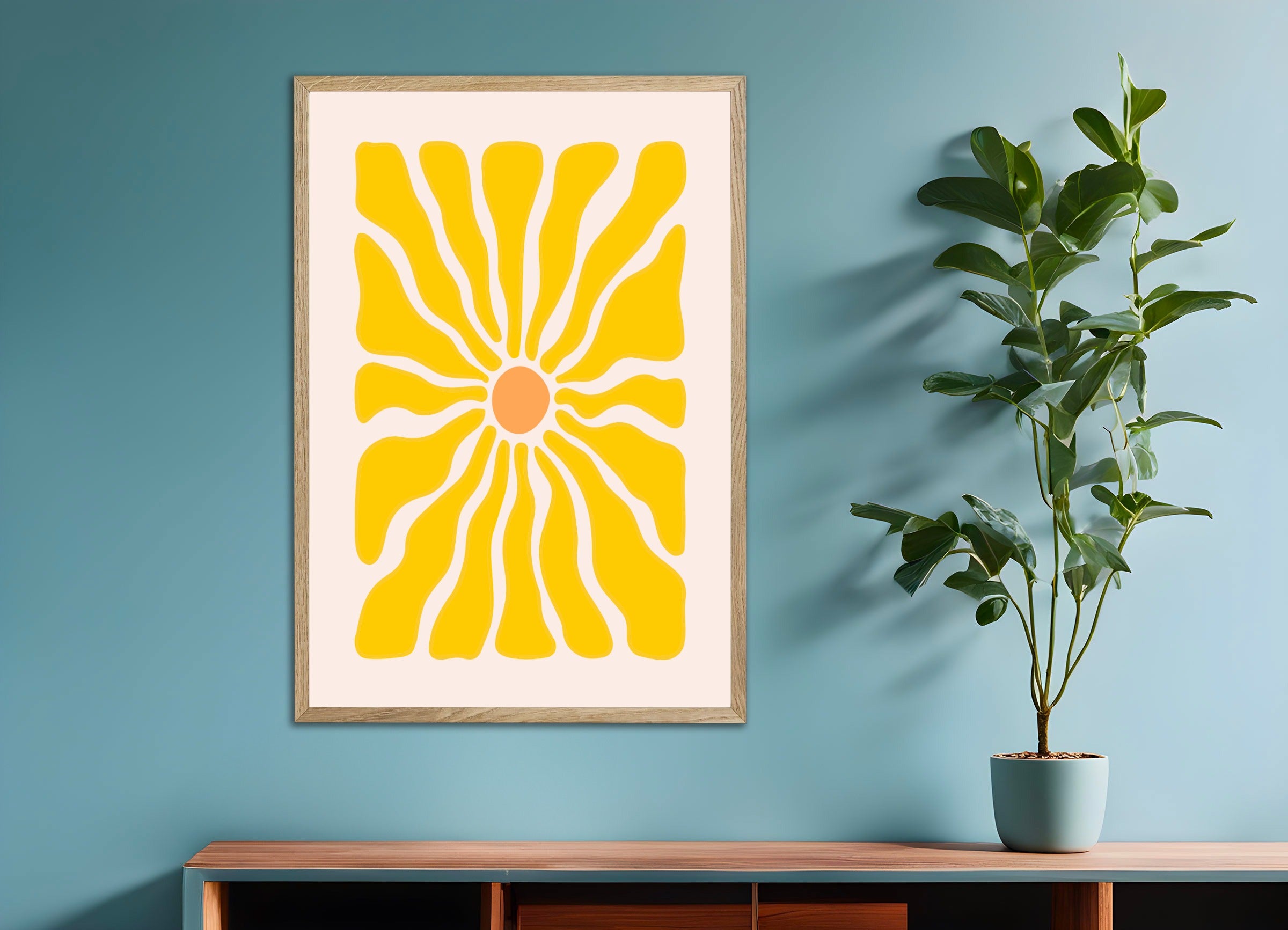 Poster with natural wood frame: Minimalist flower poster