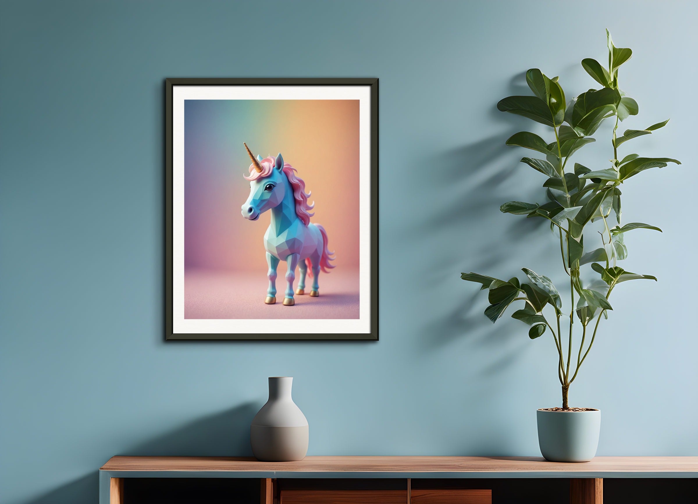 Poster with metal frame: Soothing Abstract Gradients, A baby cute unicorn