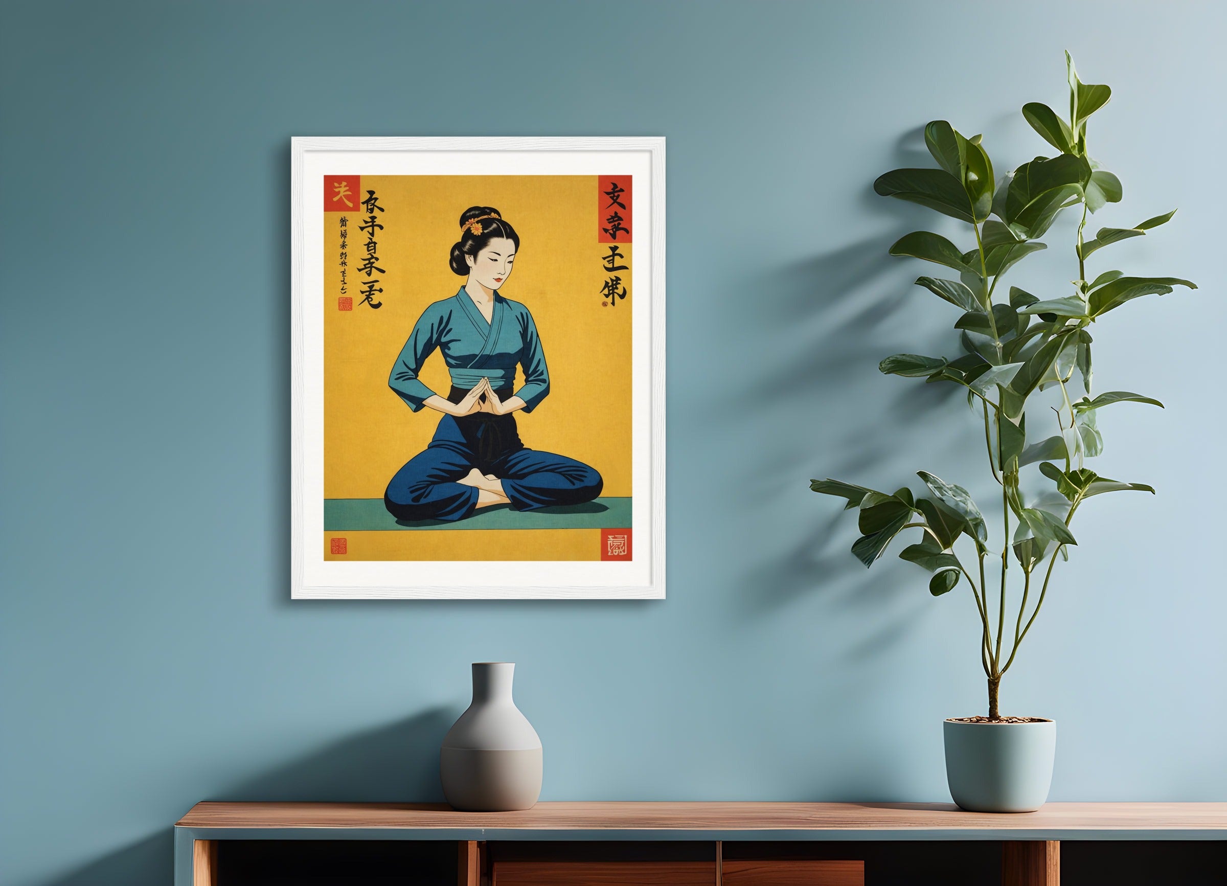 Poster with wood frame: Japanese vintage poster, Yoga