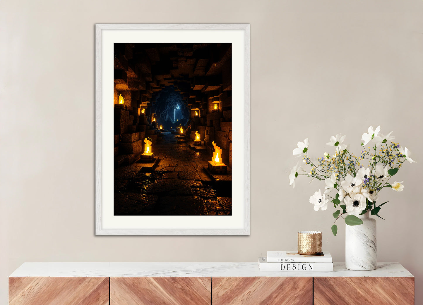 Poster with white wood frame: Minecraft, mysterious cave