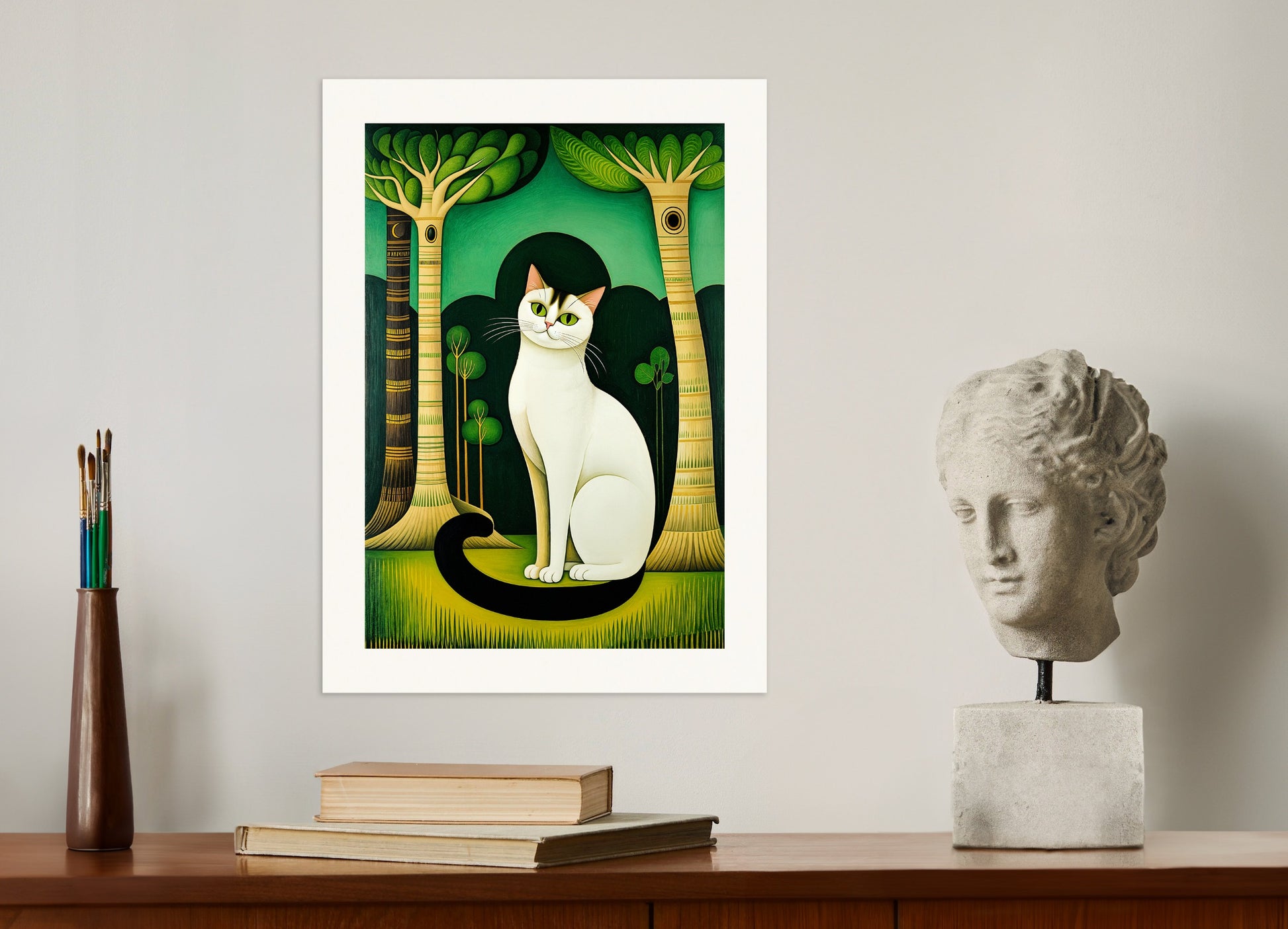 Poster: Siamese cat with emerald eyes, Naive art, none