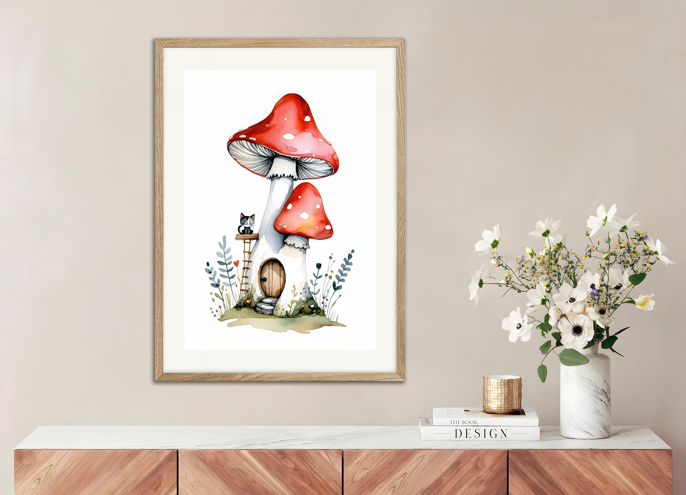 Poster with natural wood frame: The Mushroom House 02