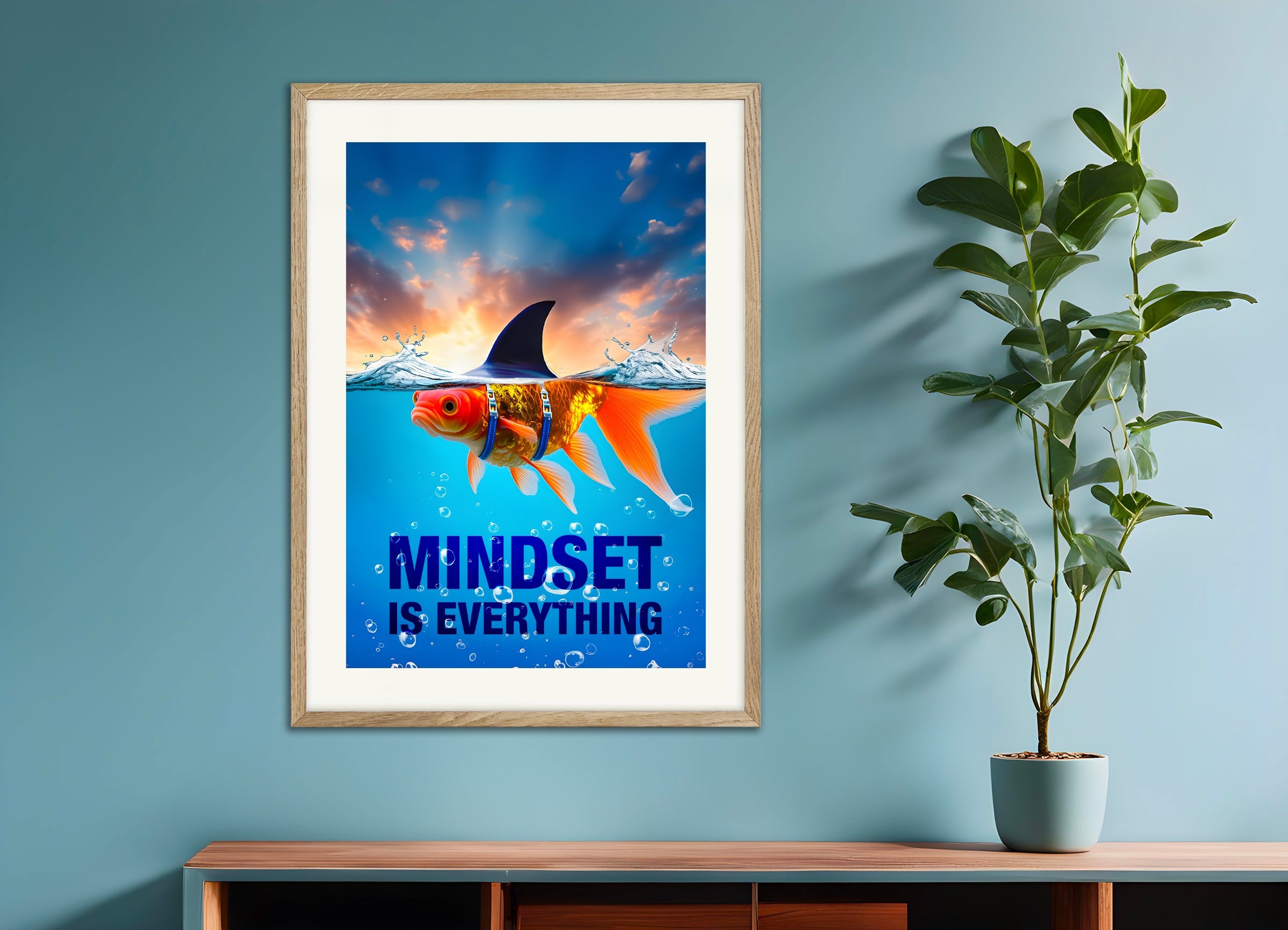 Poster with natural wood frame: Mindset is everything