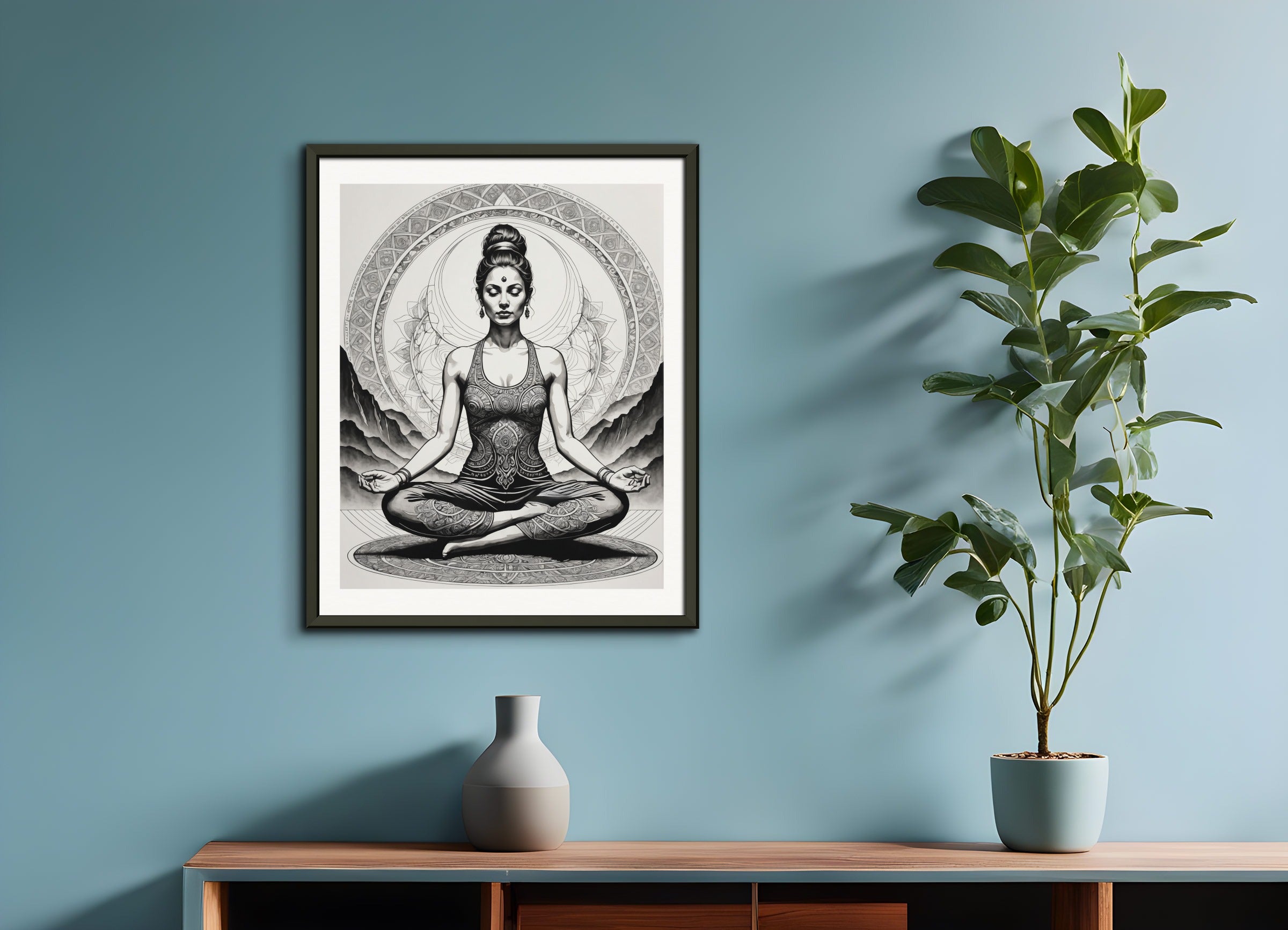 Poster with metal frame: Line Art, Yoga