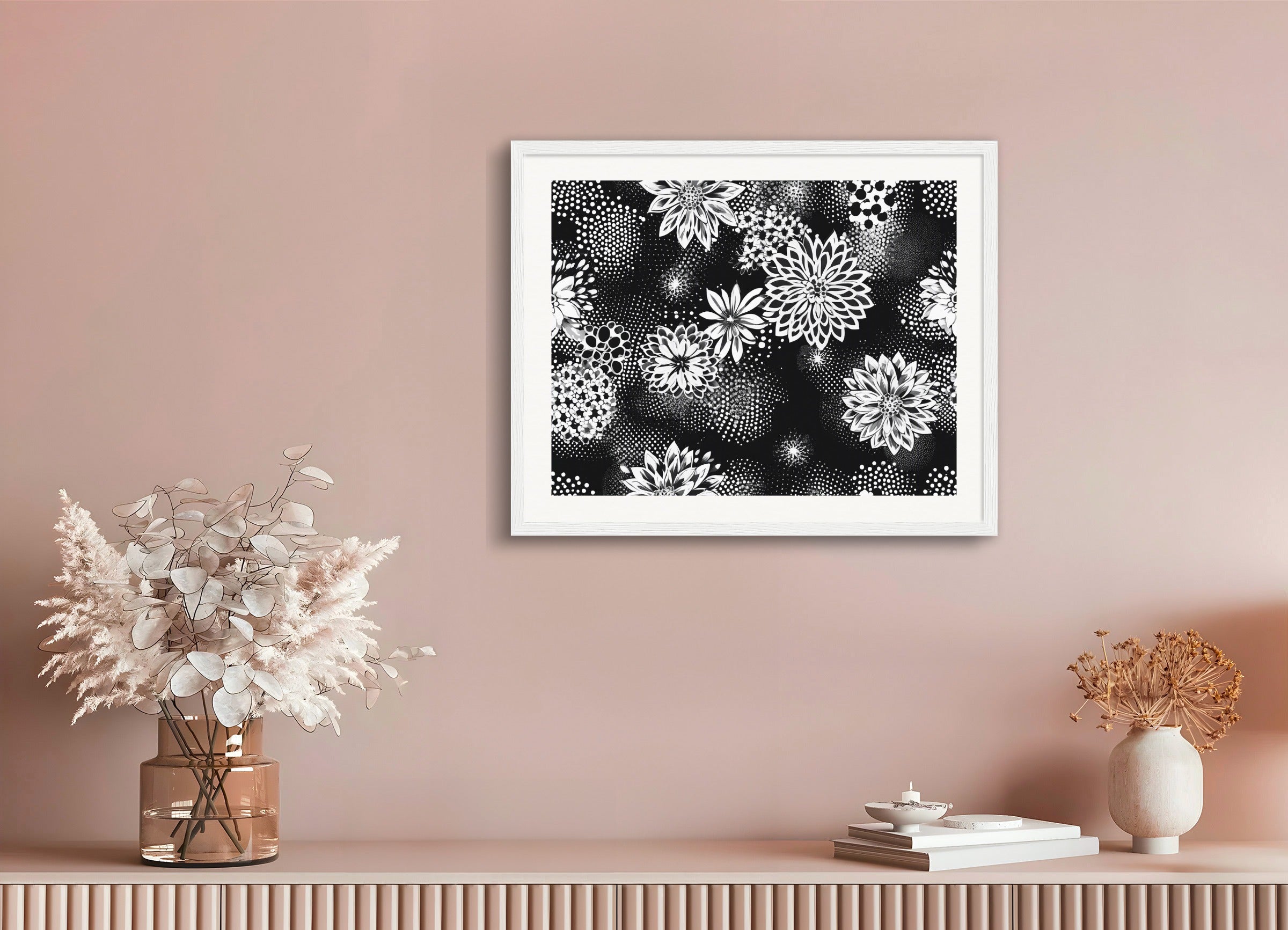 Poster with wood frame: Halftone dot, Flower