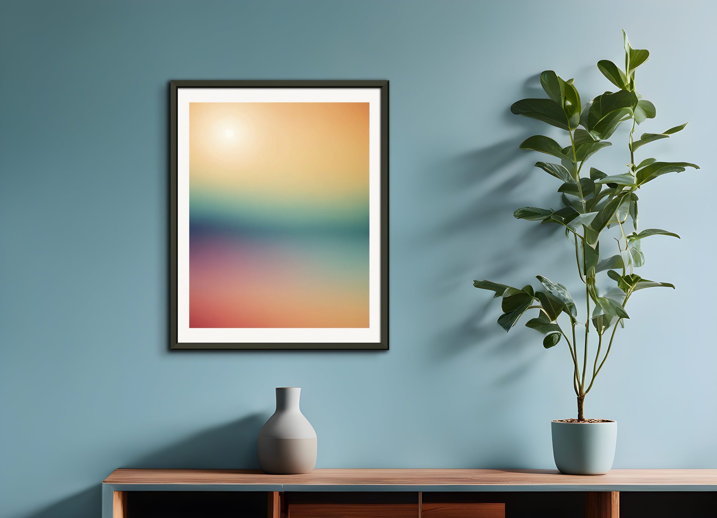 Poster with metal frame: Soothing Abstract Gradients, Sun