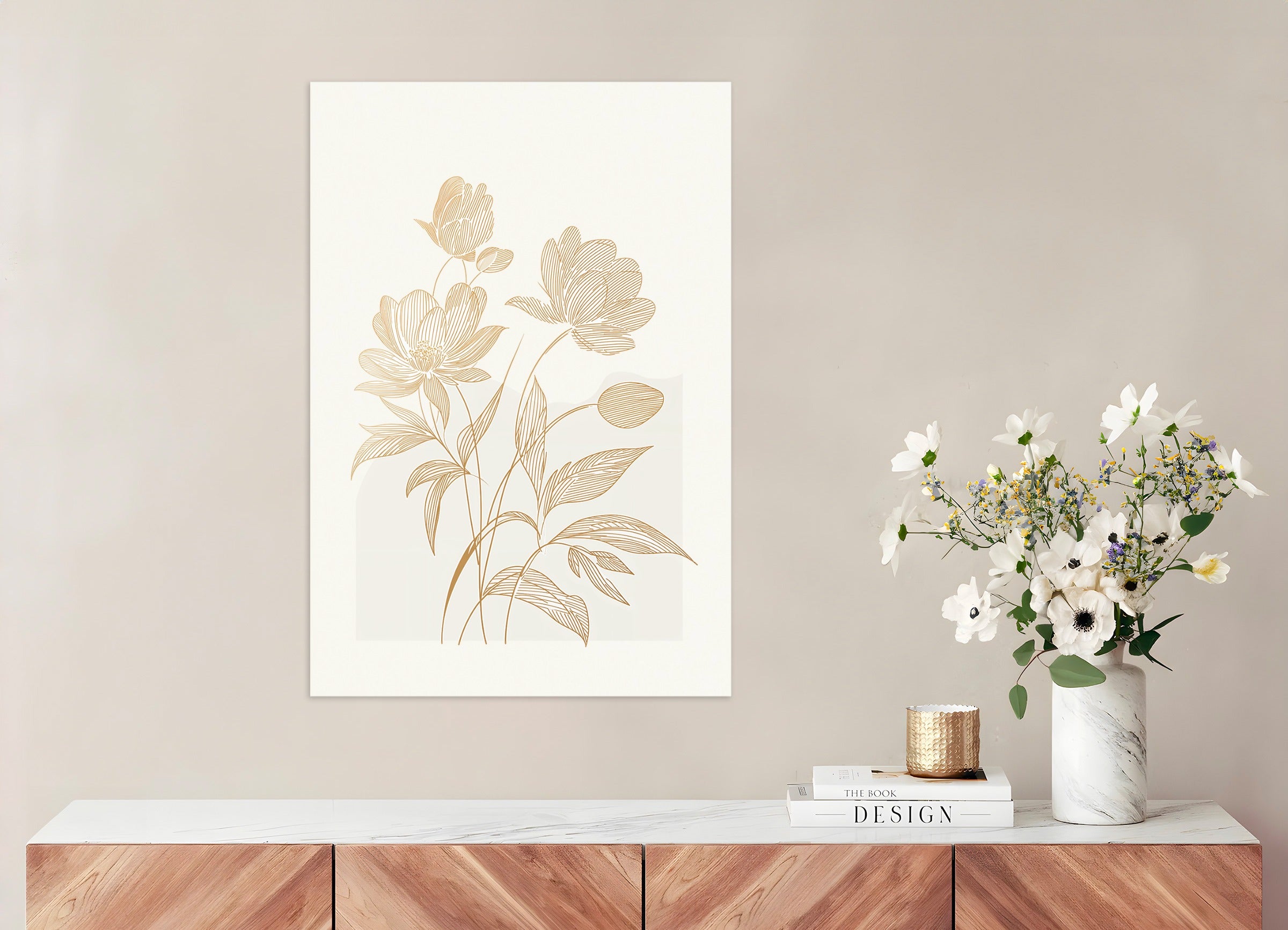 Poster: Flowers on a light beige background, none