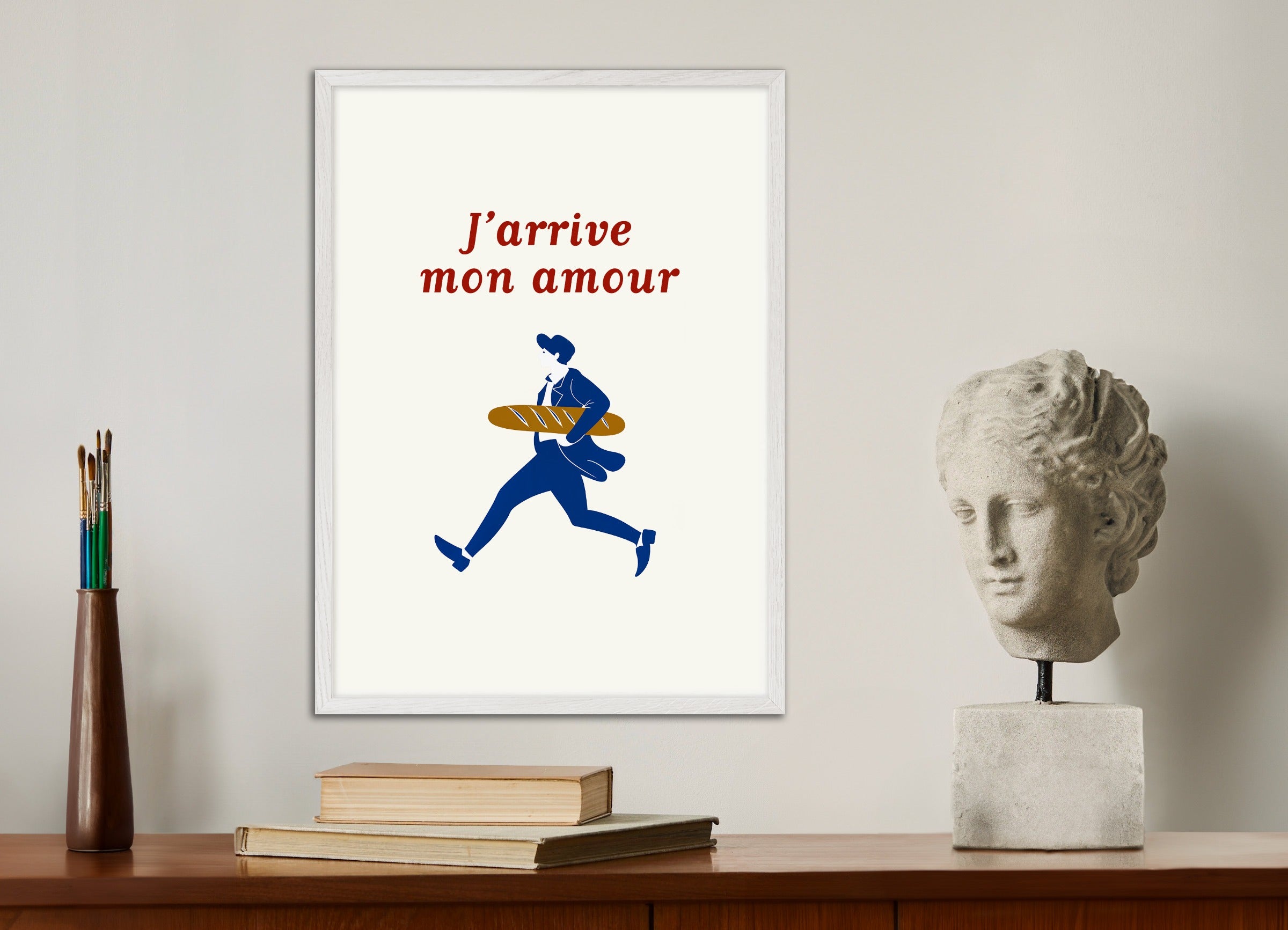 Poster with wood frame: Here I Am mon Amour - Baguette