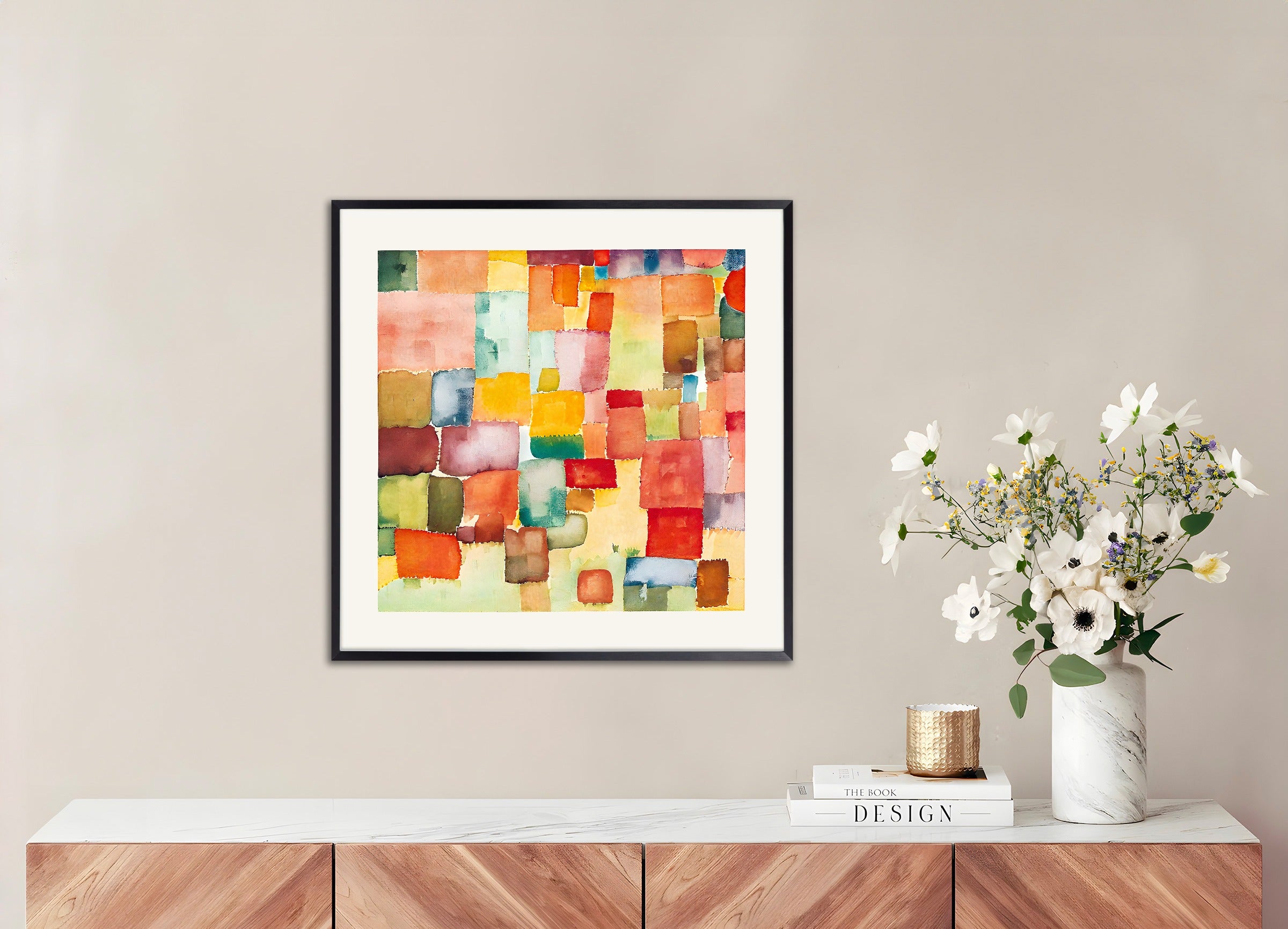 Poster with metal frame: Watercolor, colored squares