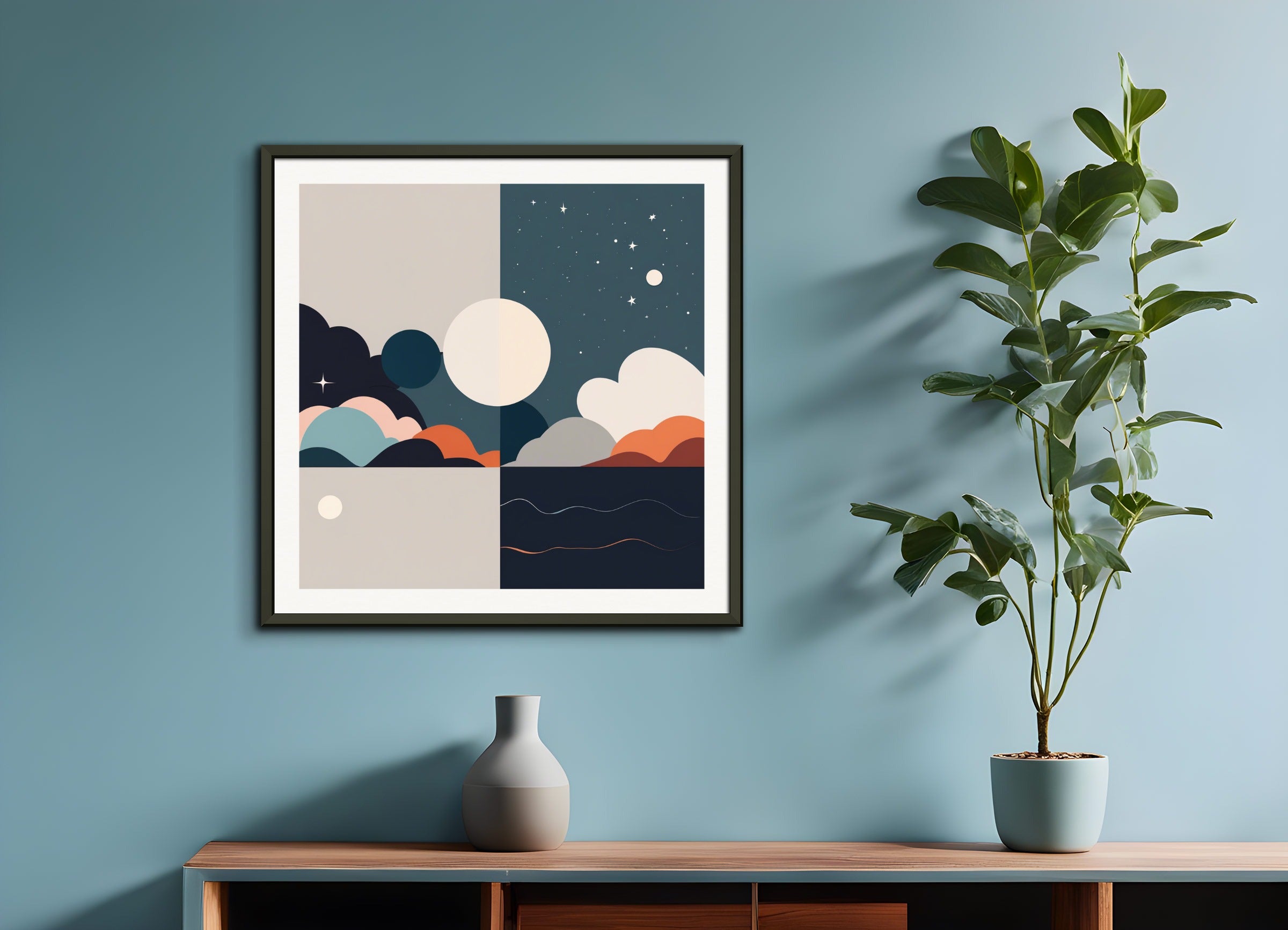 Poster with metal frame: Abstract minimalist art, Astronomy