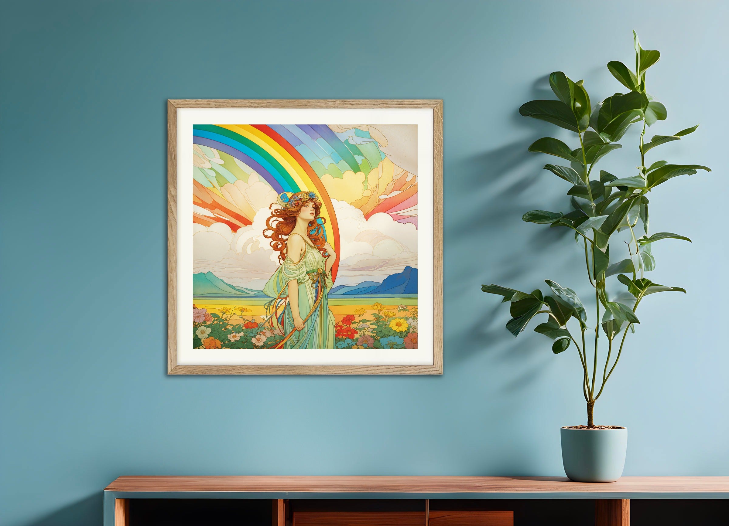 Poster with natural wood frame: Rainbow Beauty