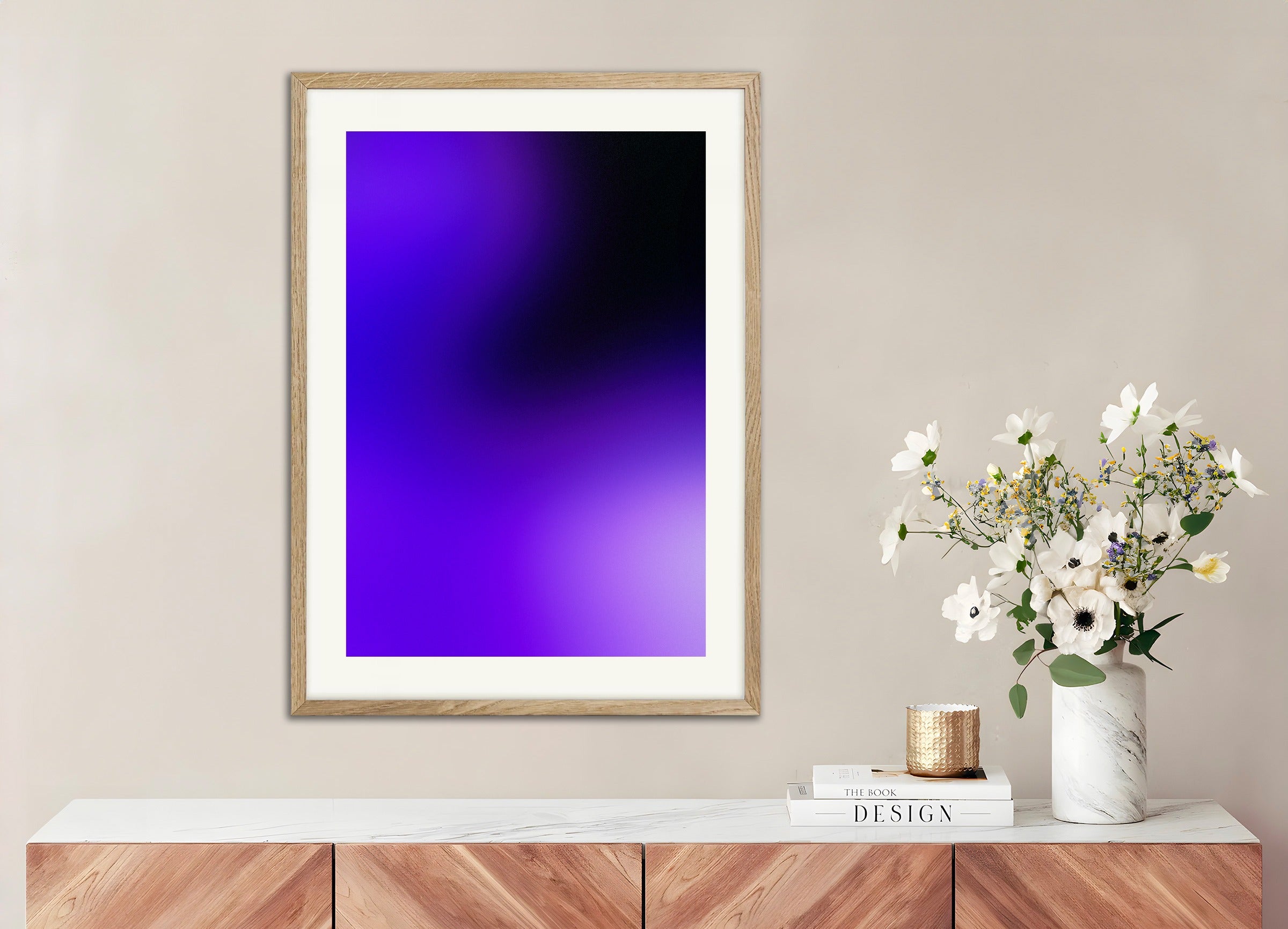 Poster with natural wood frame: Purple gradients