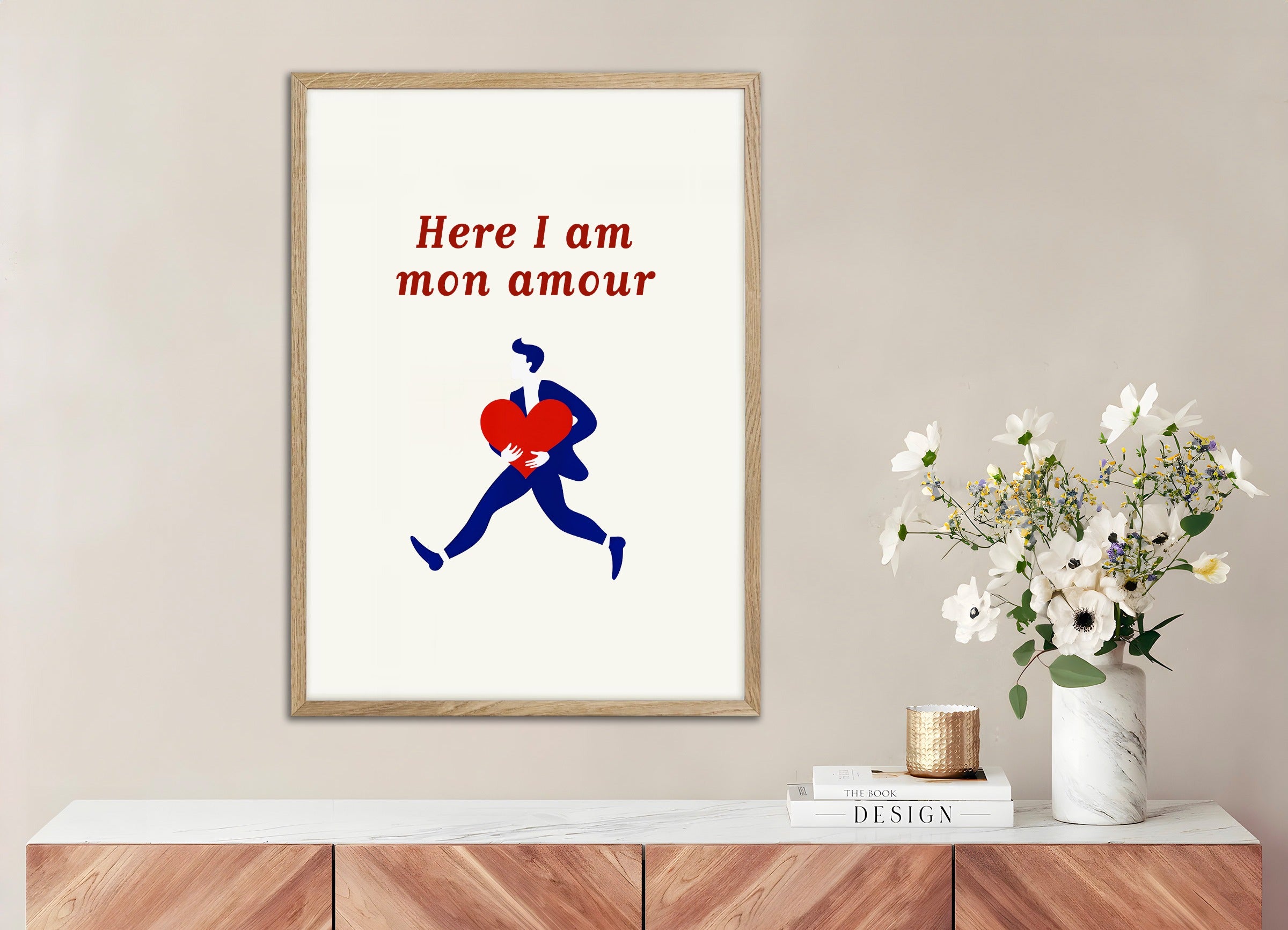 Poster with natural wood frame: Here I Am Mon Amour - Heart