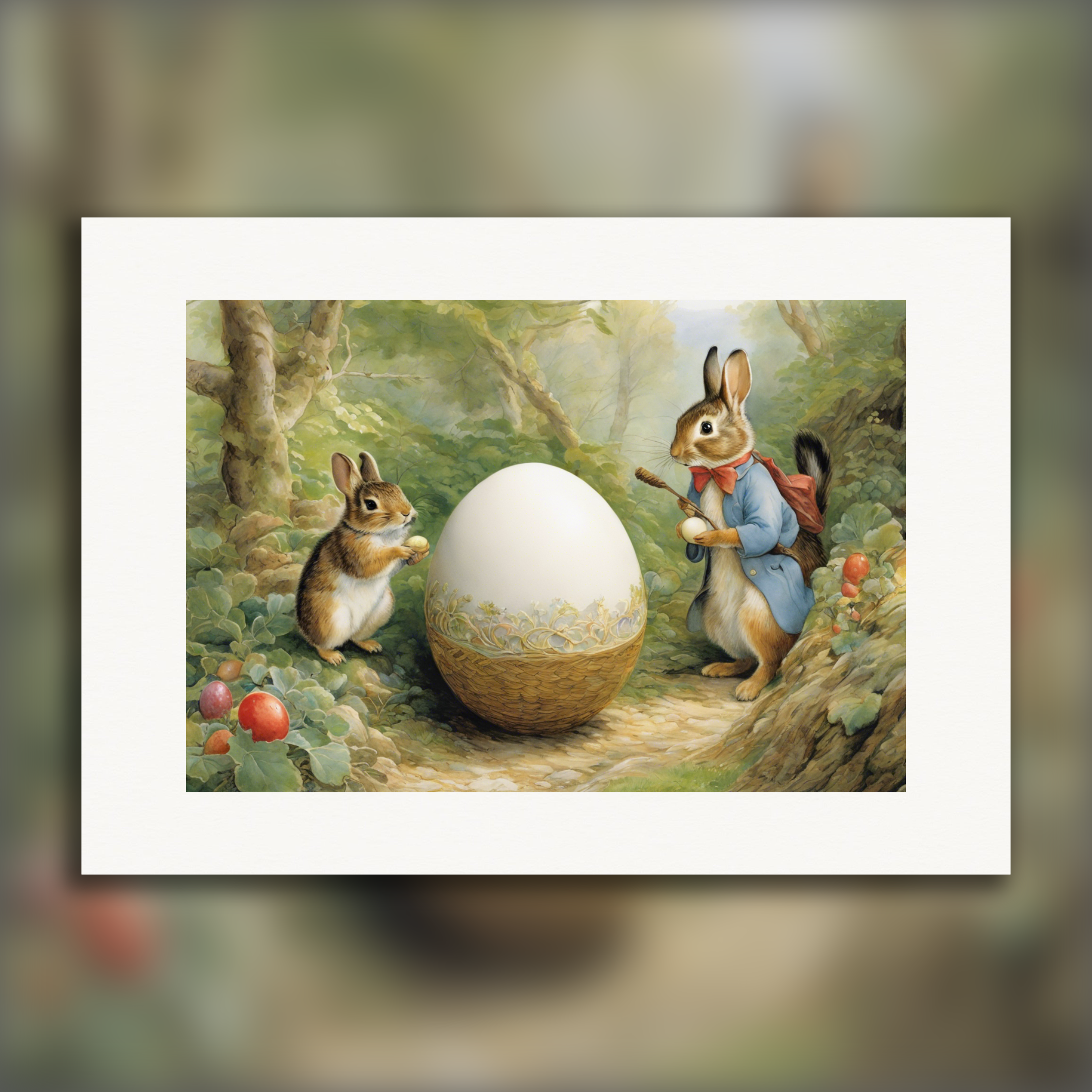 Poster di Pasqua, racconti affascinanti, delicate acquerelli britannici, Conigli e Uova