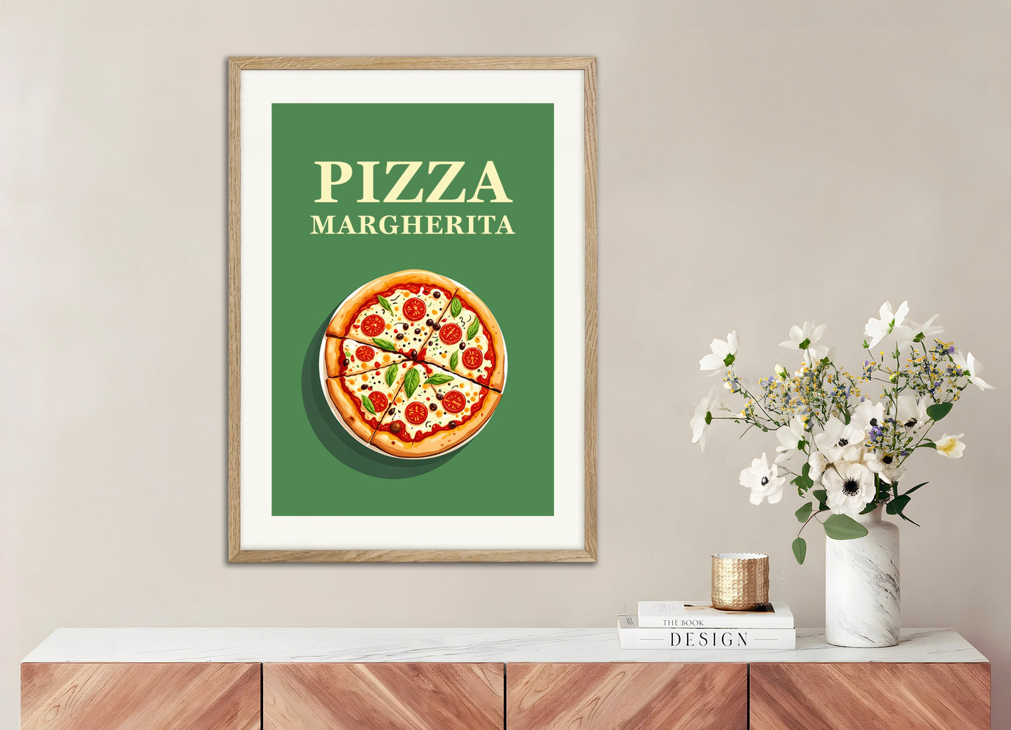 Poster with natural wood frame: Pizza Margherita, Italian restaurant