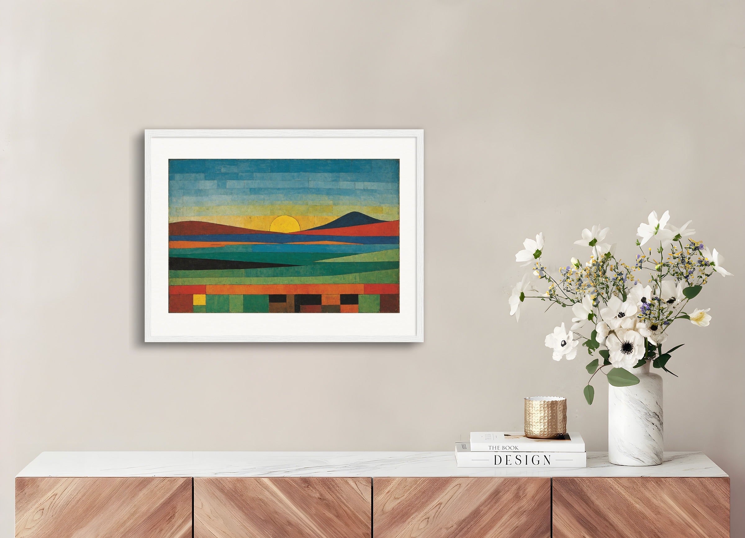 Poster with wood frame: Abstract compositions with fanciful shapes, Zen landscape