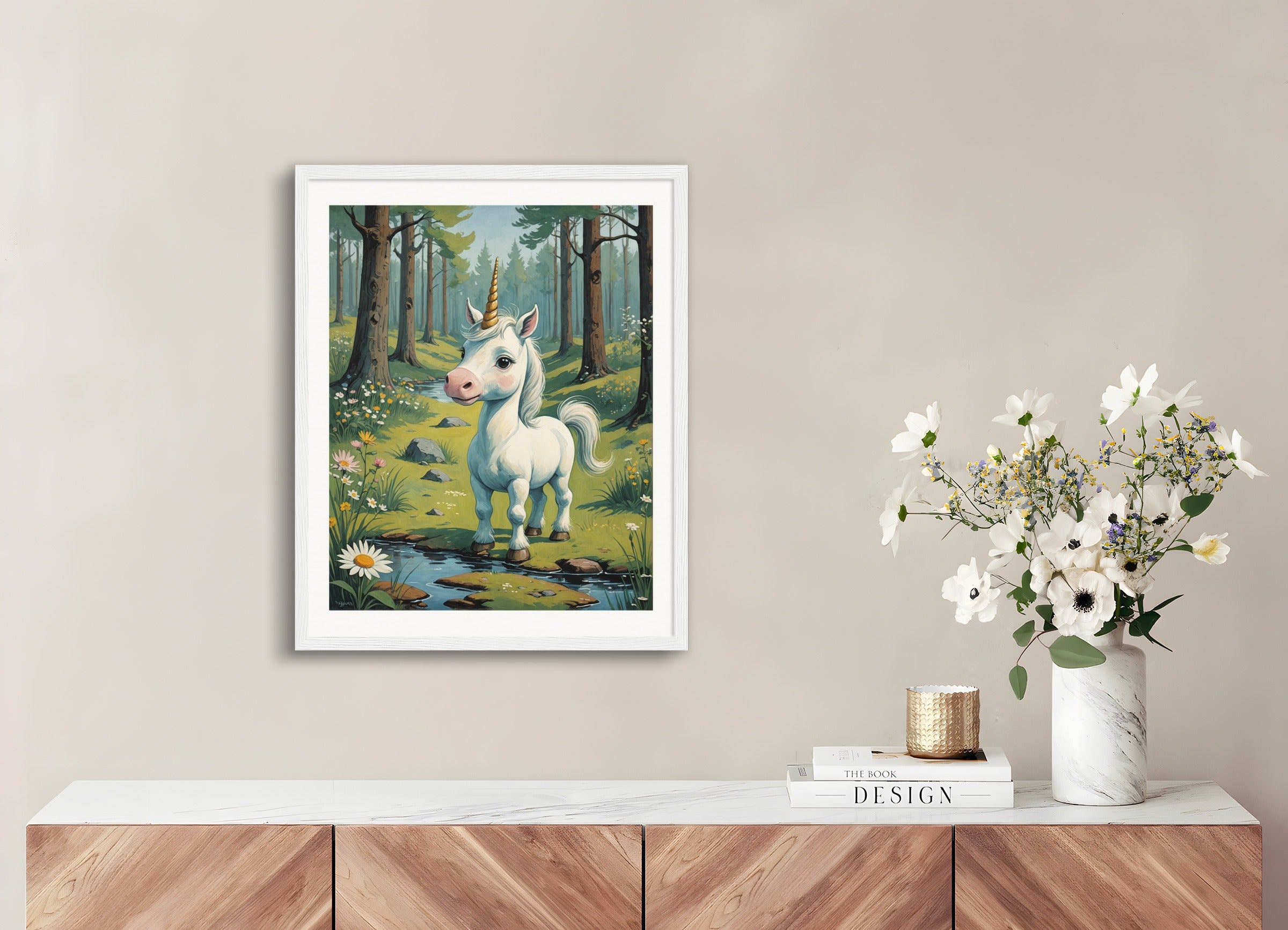 Poster with wood frame: Moomins, A baby cute unicorn