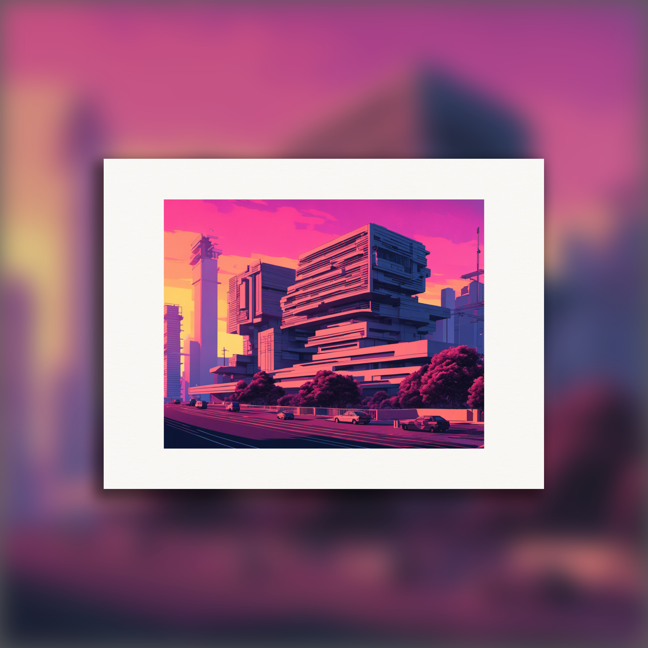 Vaporwave, brutalist architecture - Poster