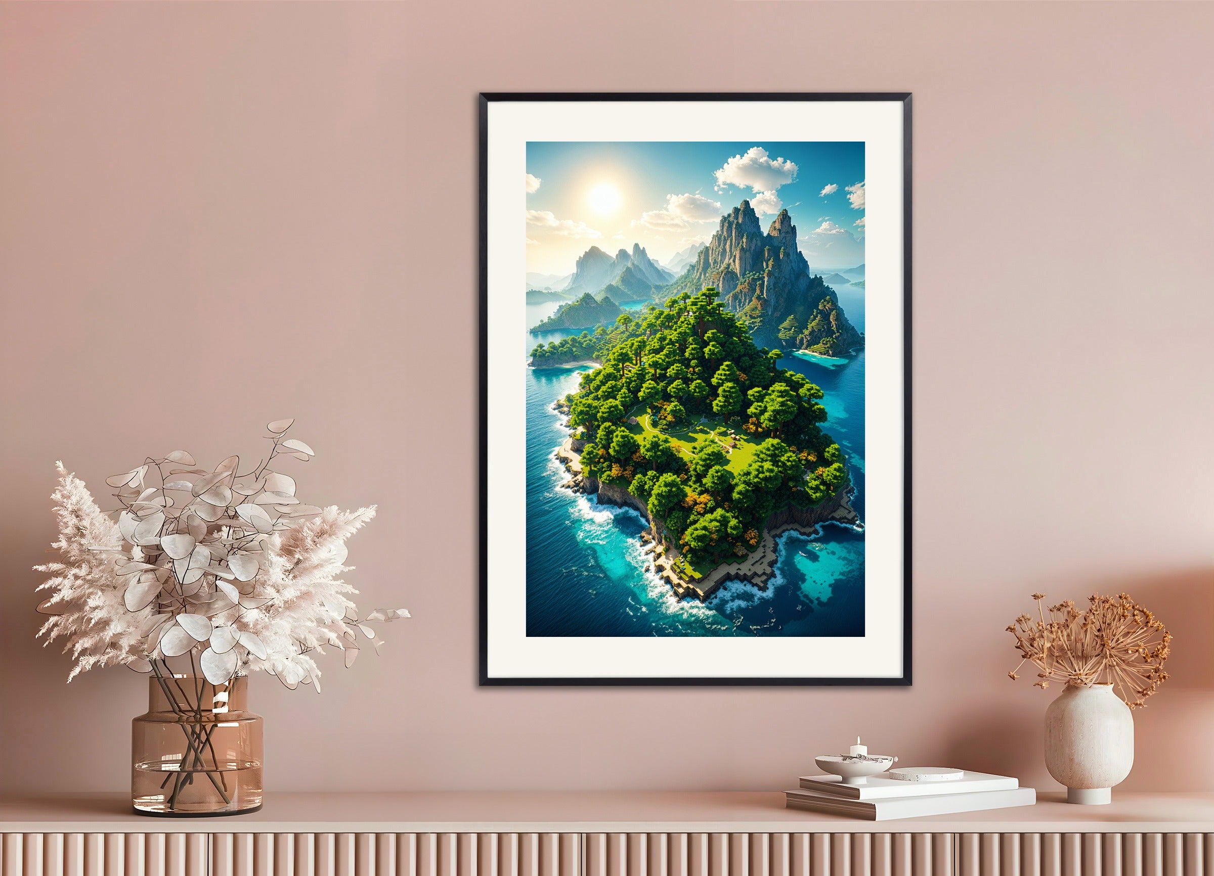 Poster with metal frame: Minecraft, Island