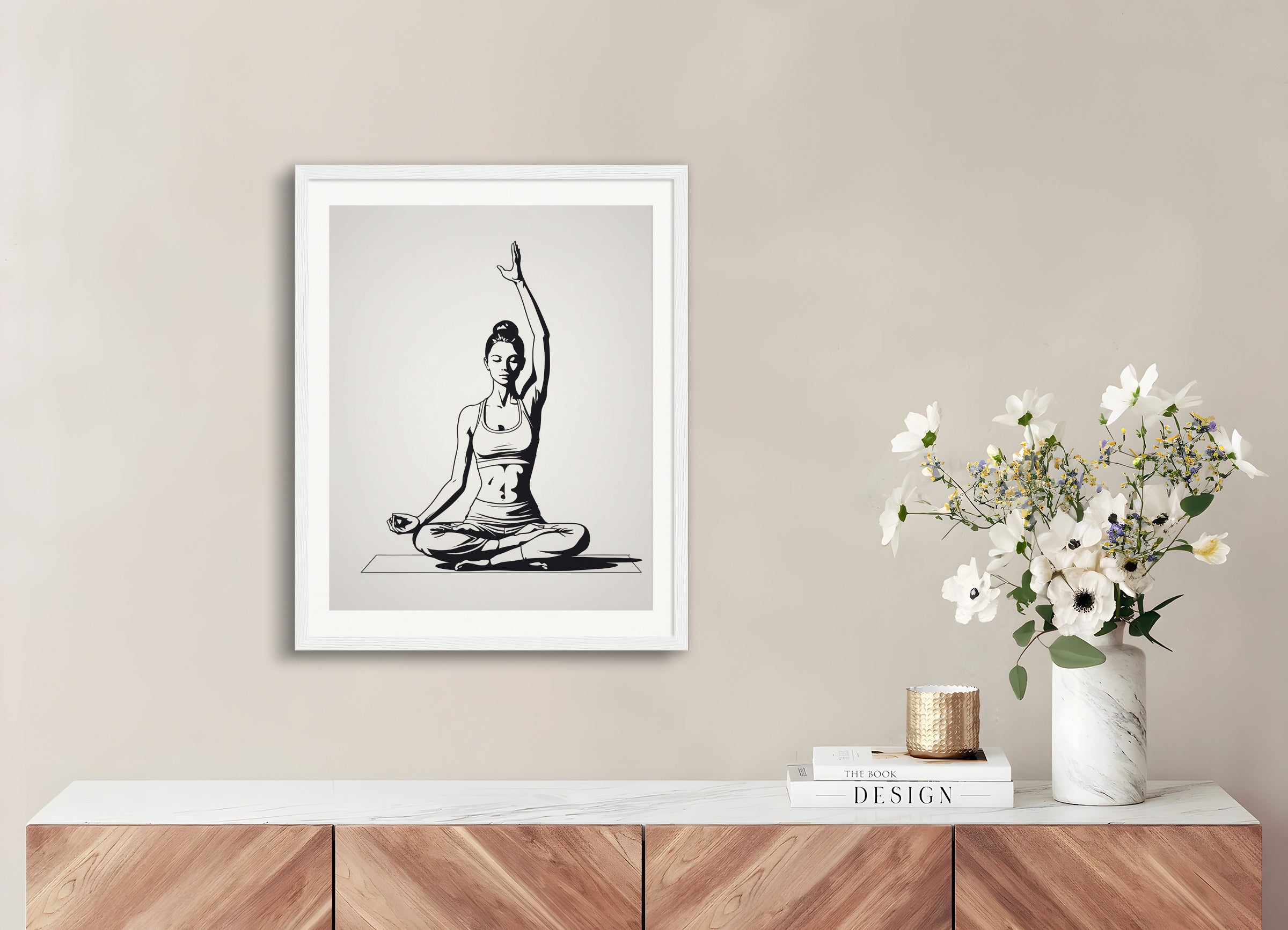 Poster with wood frame: Minimalist drawing, Yoga