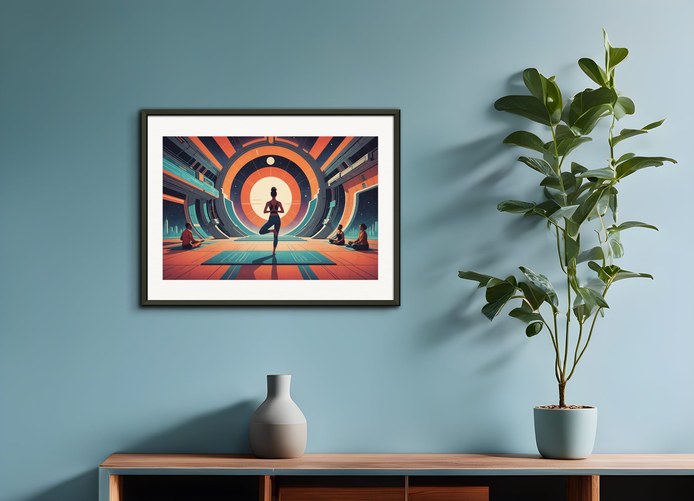 Poster with metal frame: Retro future, Yoga