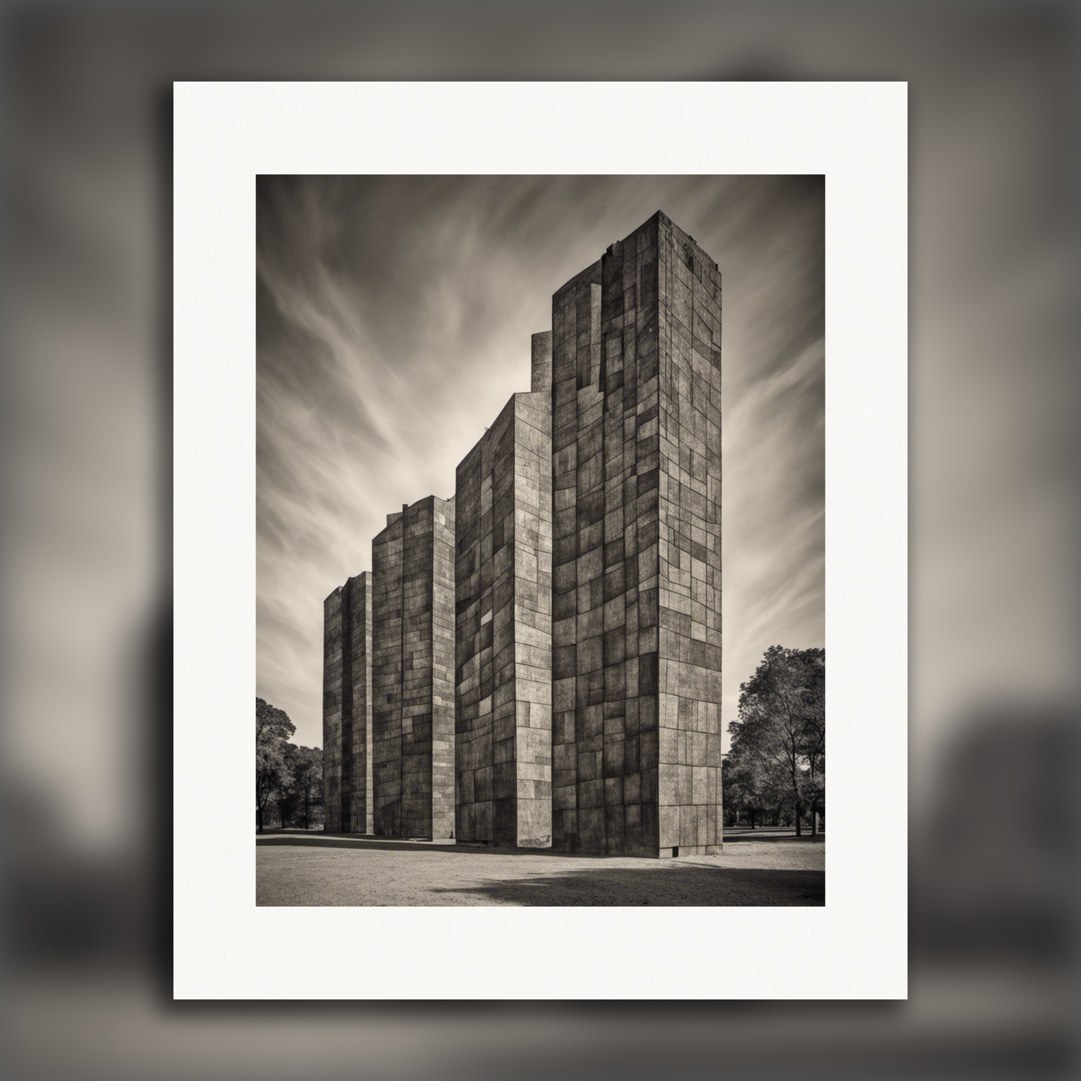 Composições abstratas com formas fantasiosas, edifícios brutalistas - Poster