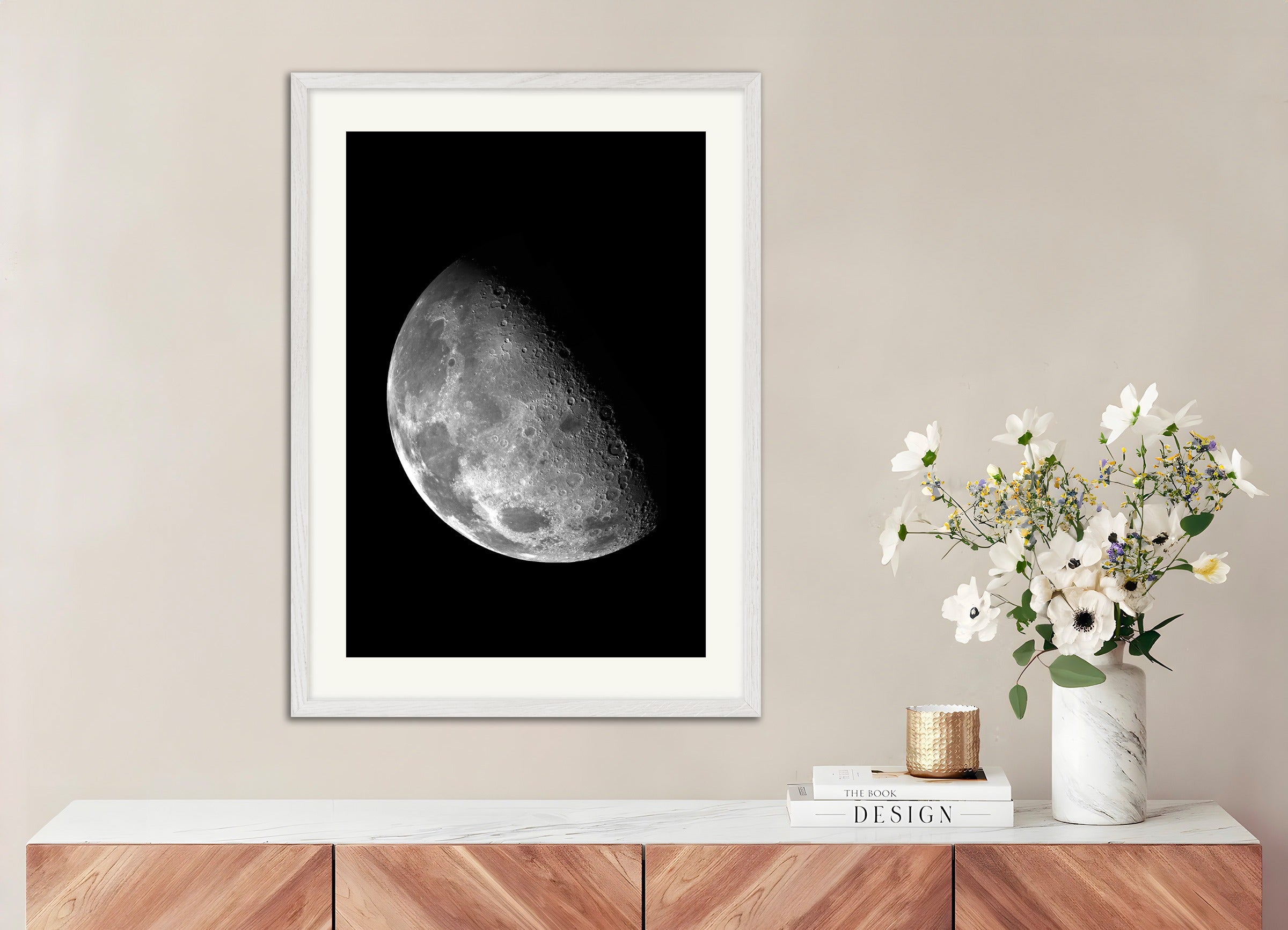 Poster with white wood frame: Astronomy poster, the Moon