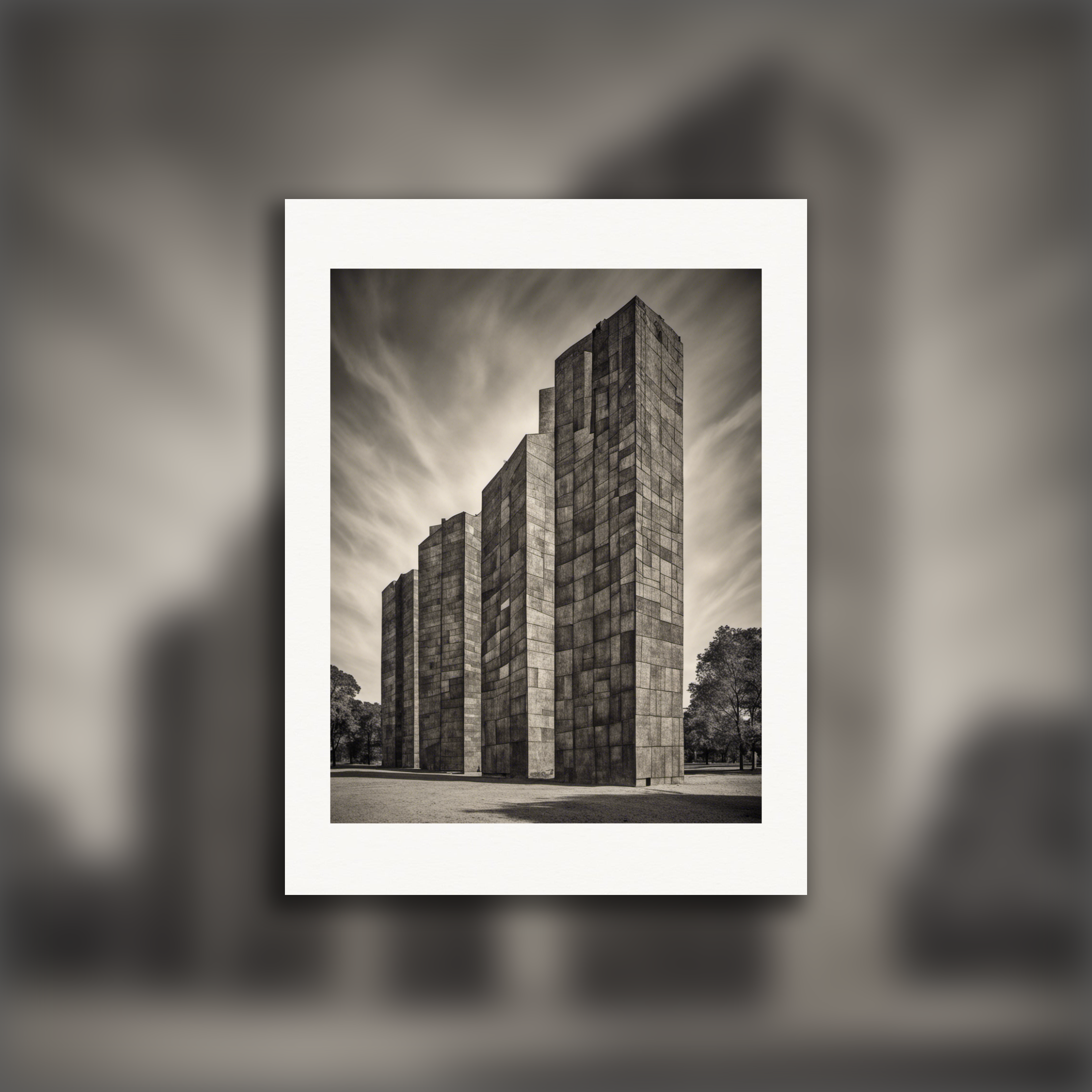 Abstract compositions with fanciful shapes, brutalist buildings - Poster