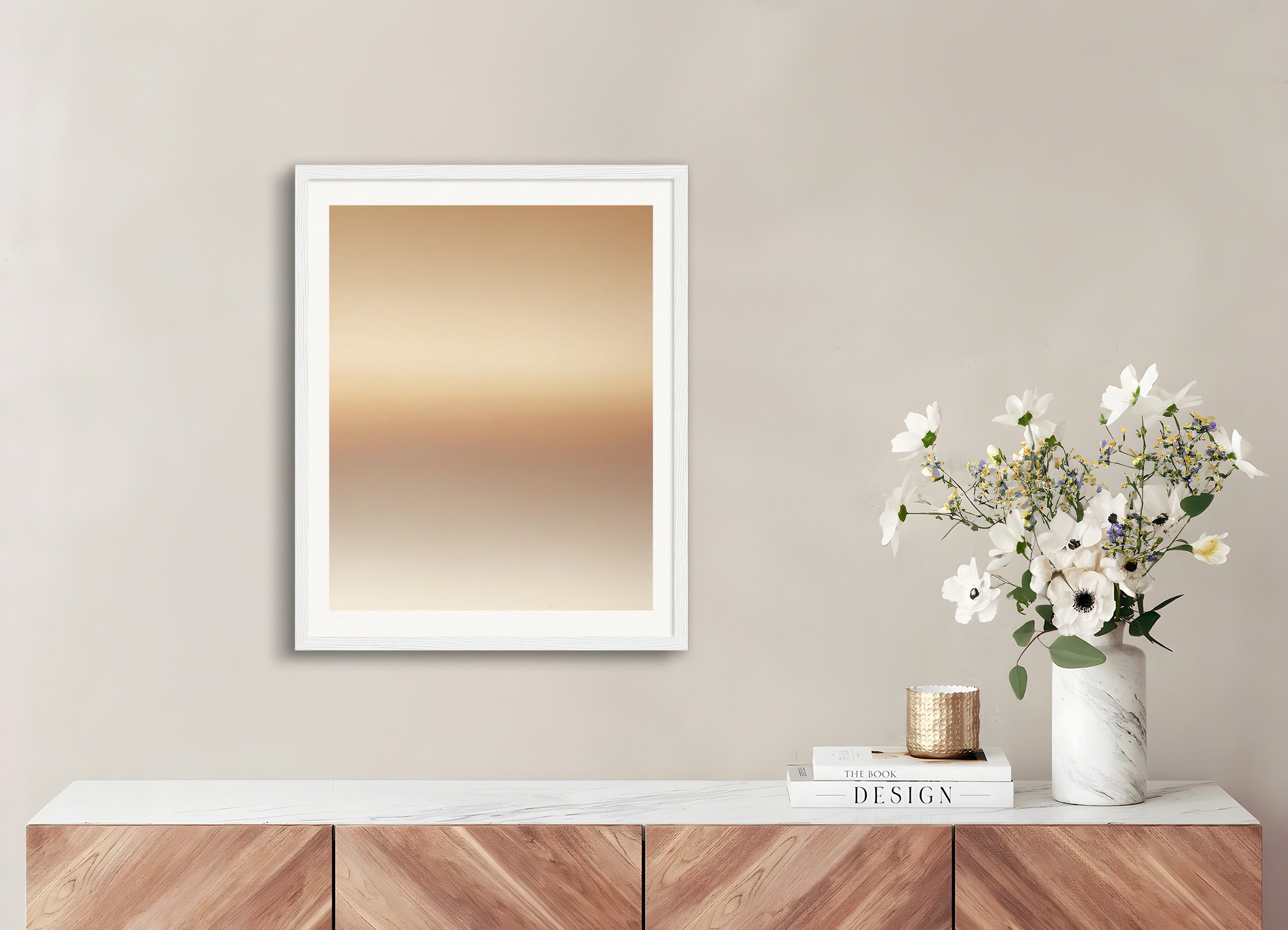 Poster with wood frame: Soothing Abstract Gradients, beige sky