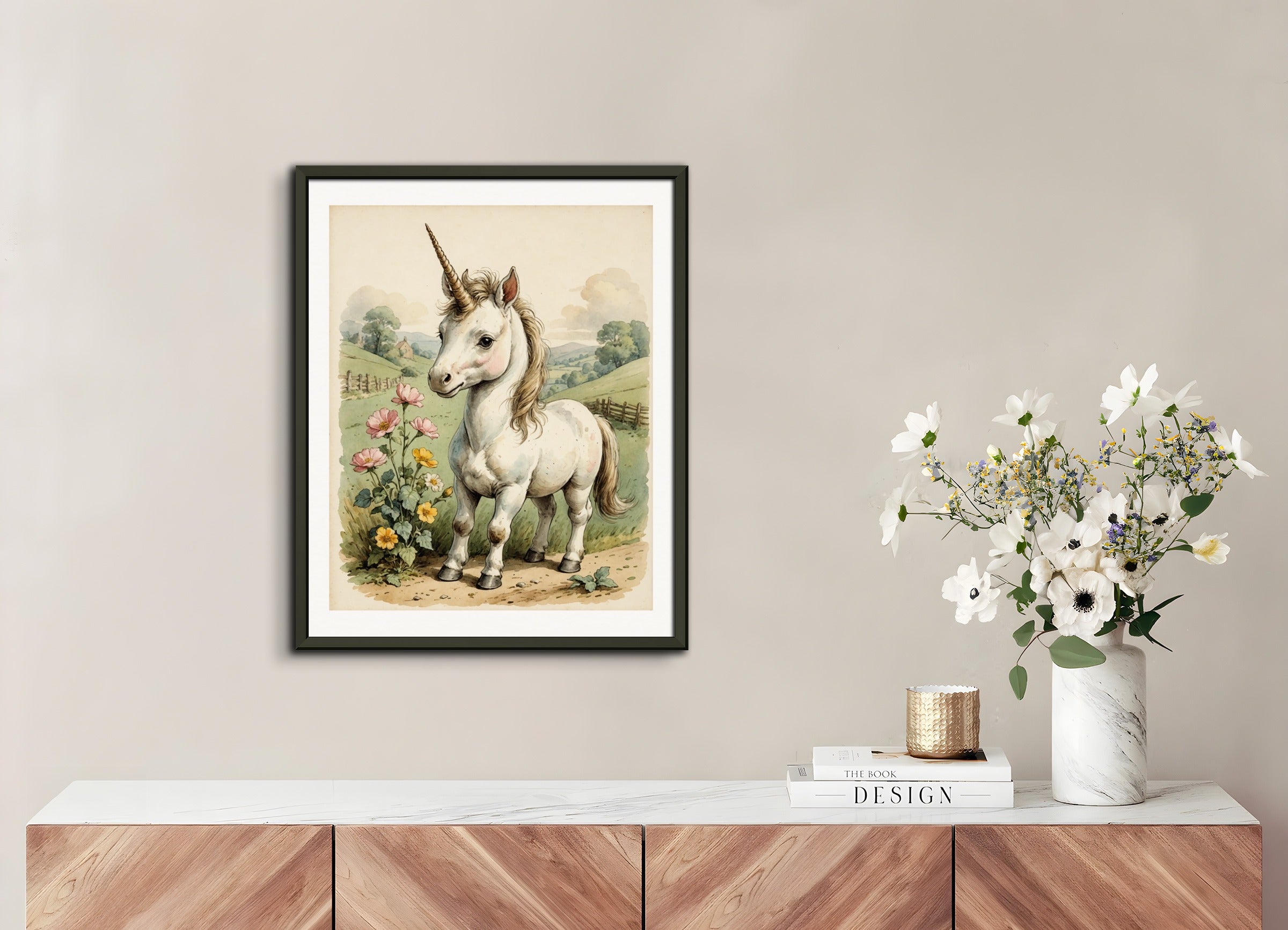 Poster with metal frame: Beatrix Potter, A baby cute unicorn