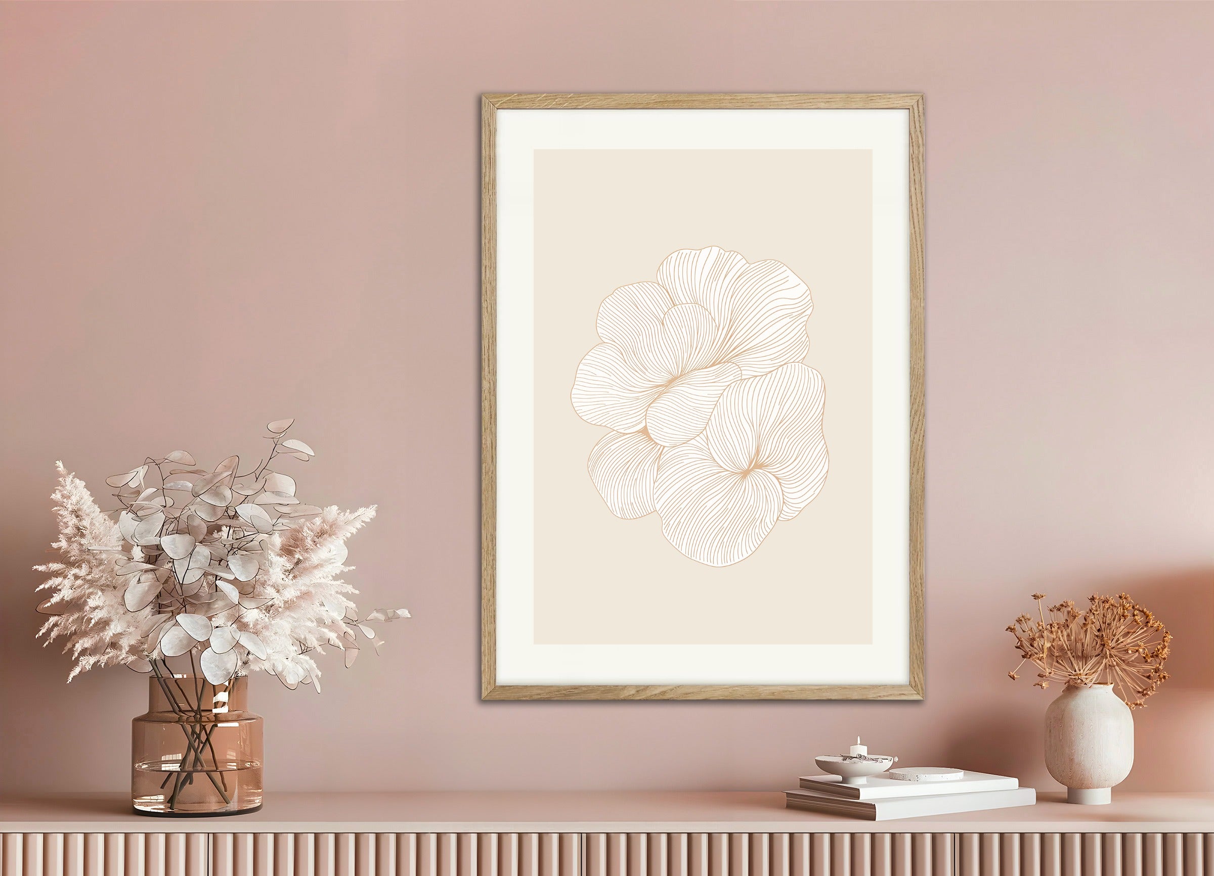 Poster with natural wood frame: Floral pattern, abstract art