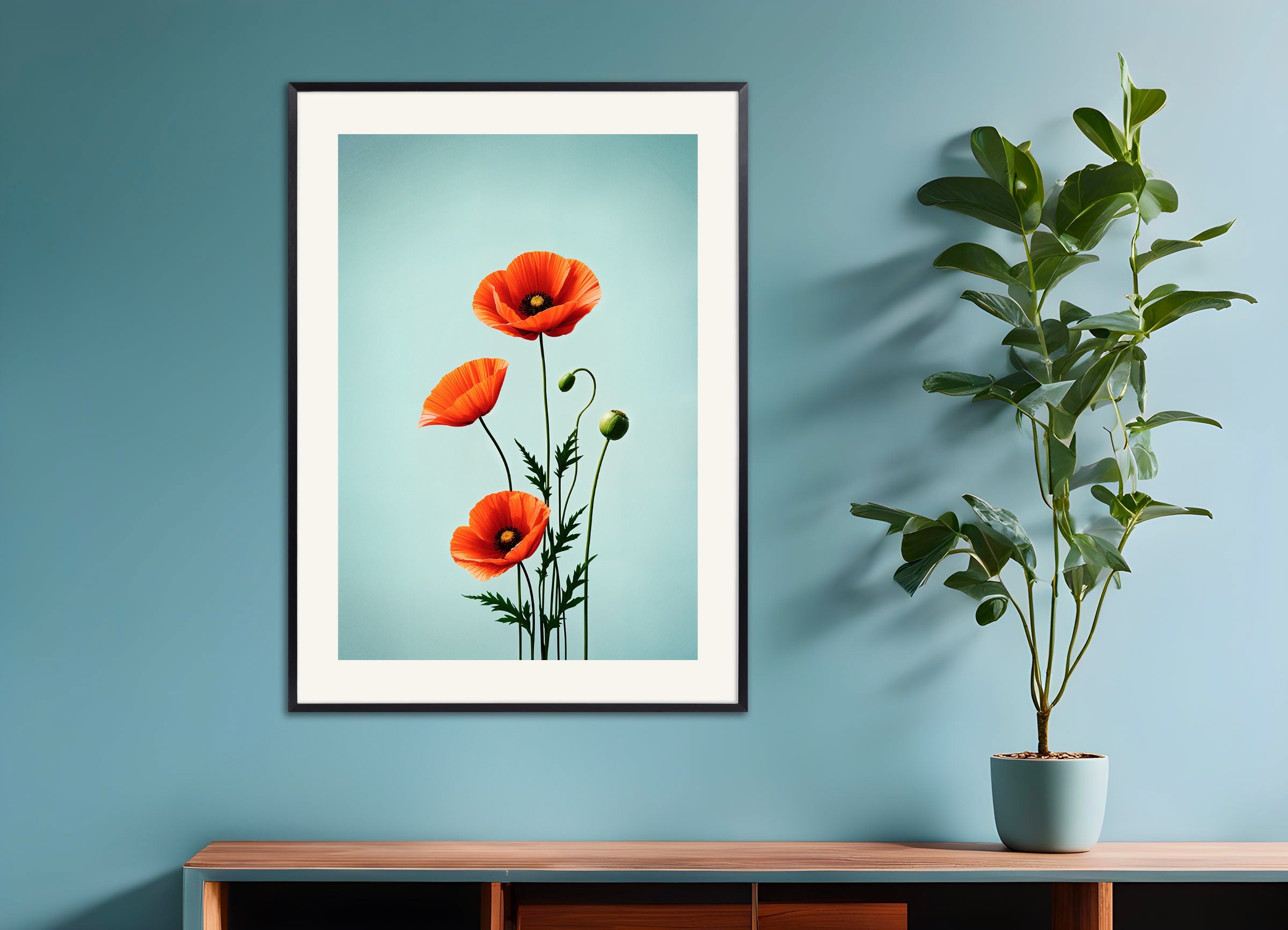 Poster with metal frame: Poppies 02