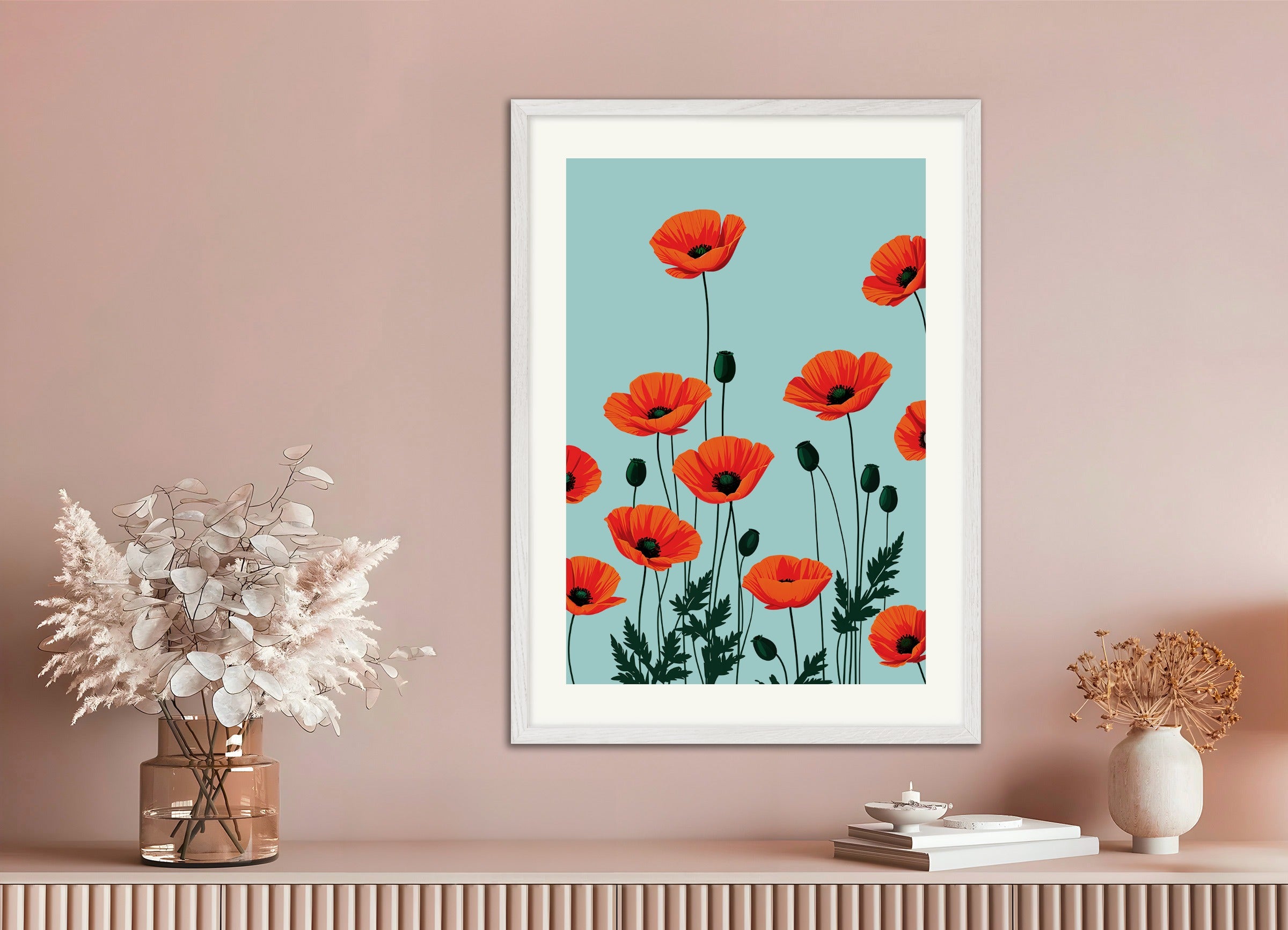 Poster with white wood frame: Poppies