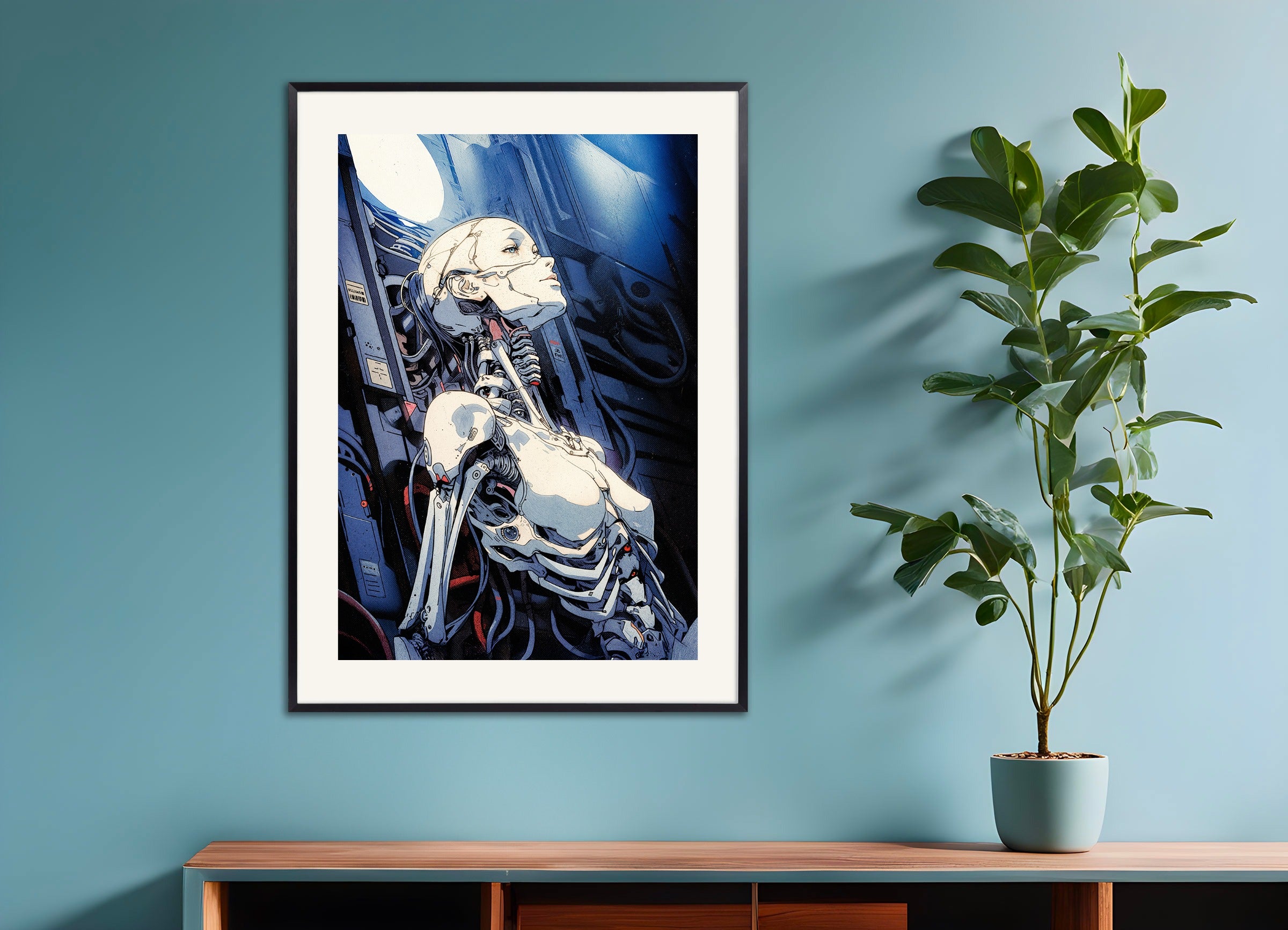 Poster with metal frame: Cyberpunk, female robot