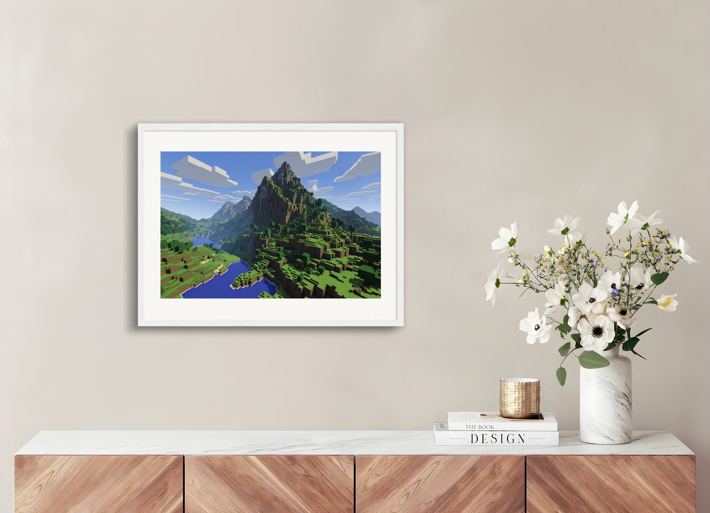 Poster with wood frame: Minecraft, mountain