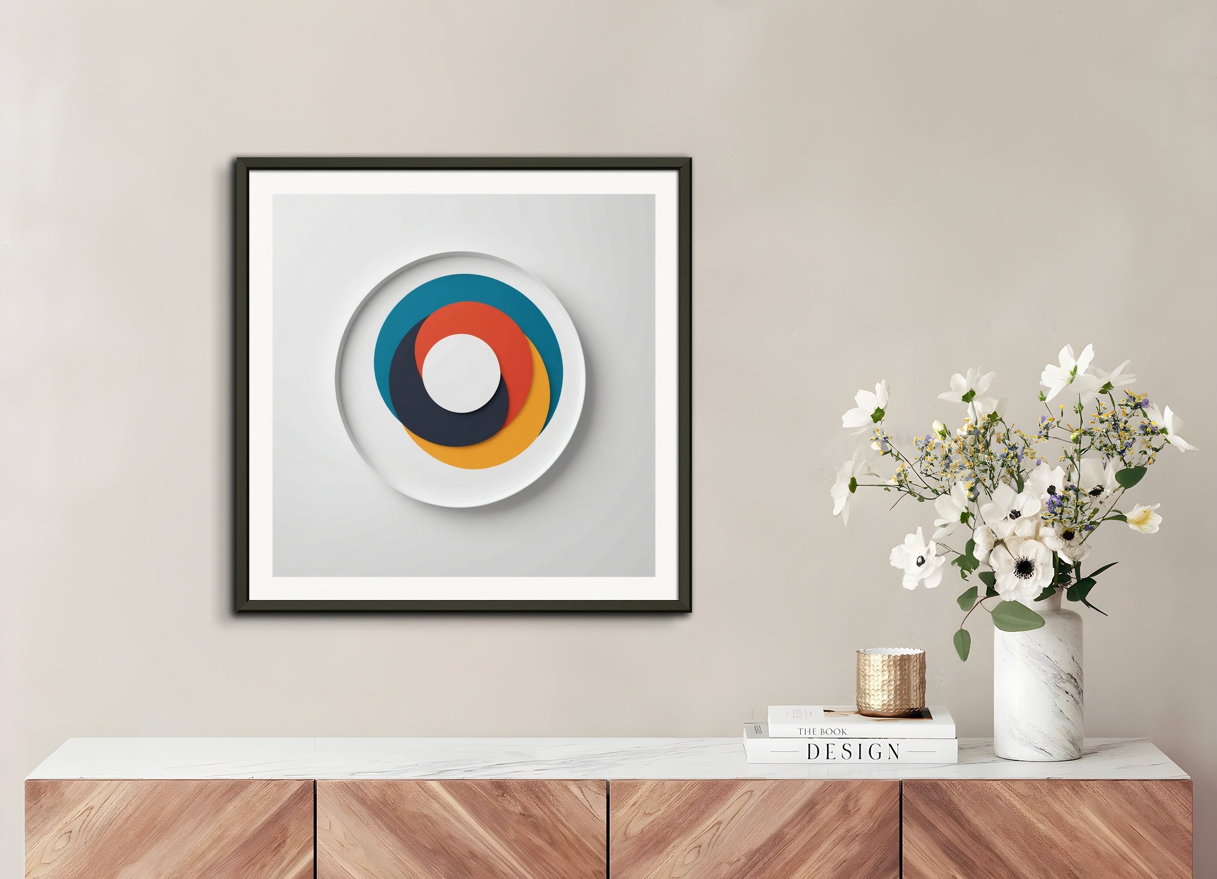 Poster with metal frame: Minimalism art, two colored circles