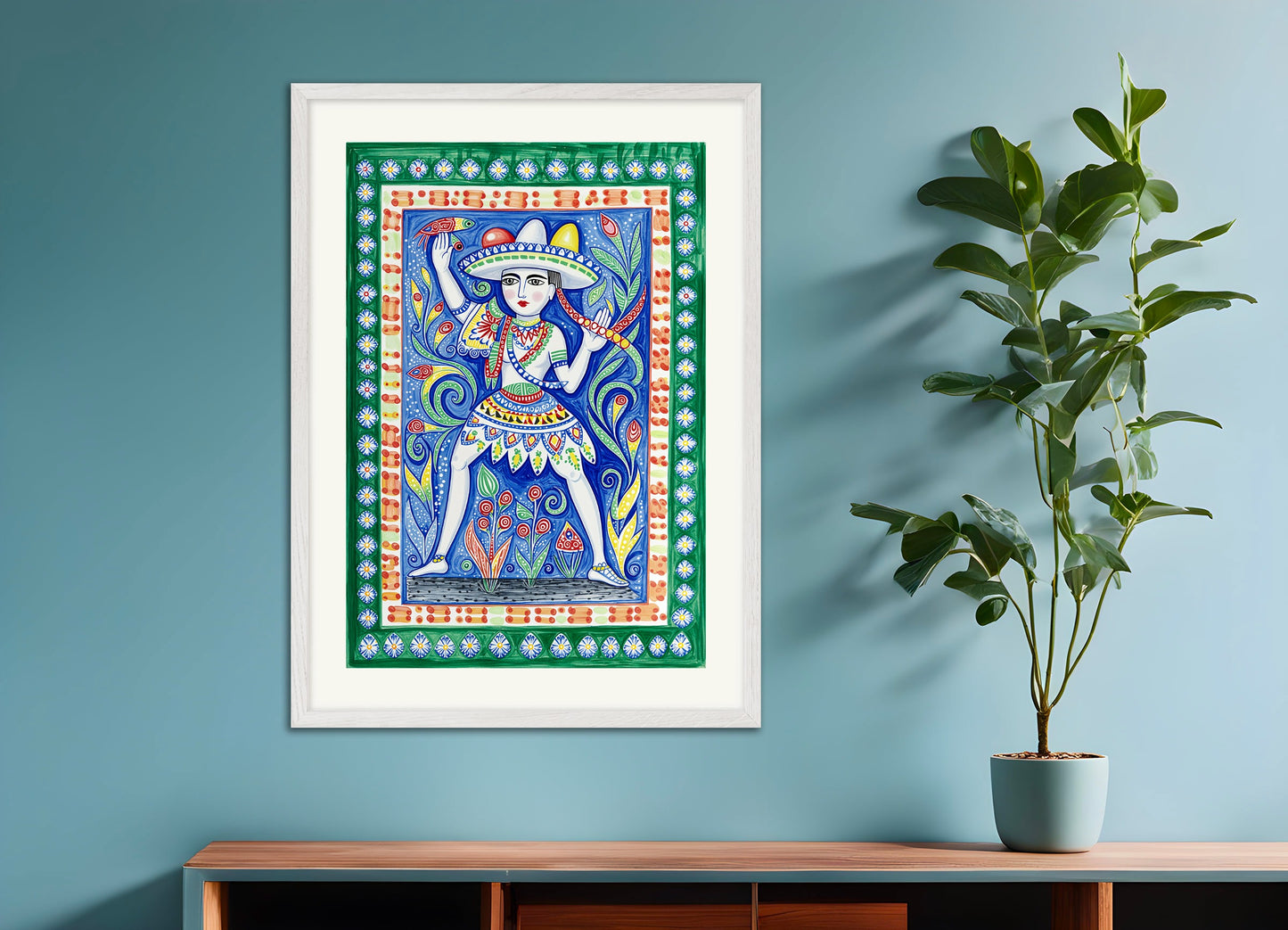 Poster with white wood frame: Mexican art, folklore, the dancer