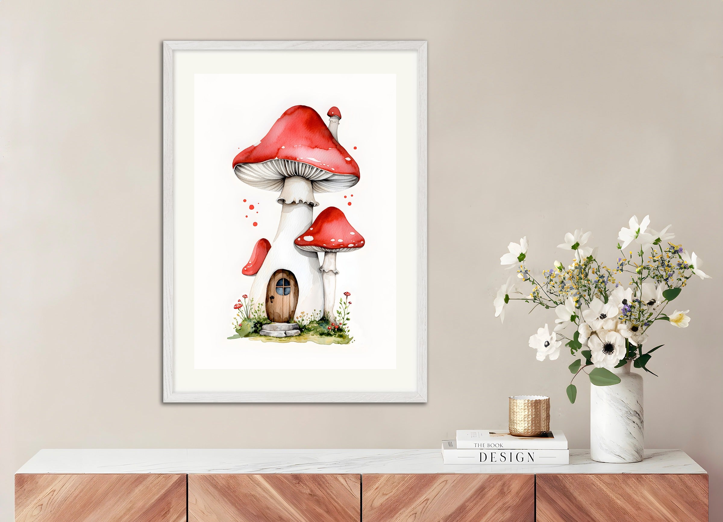 Poster with white wood frame: The Mushroom House