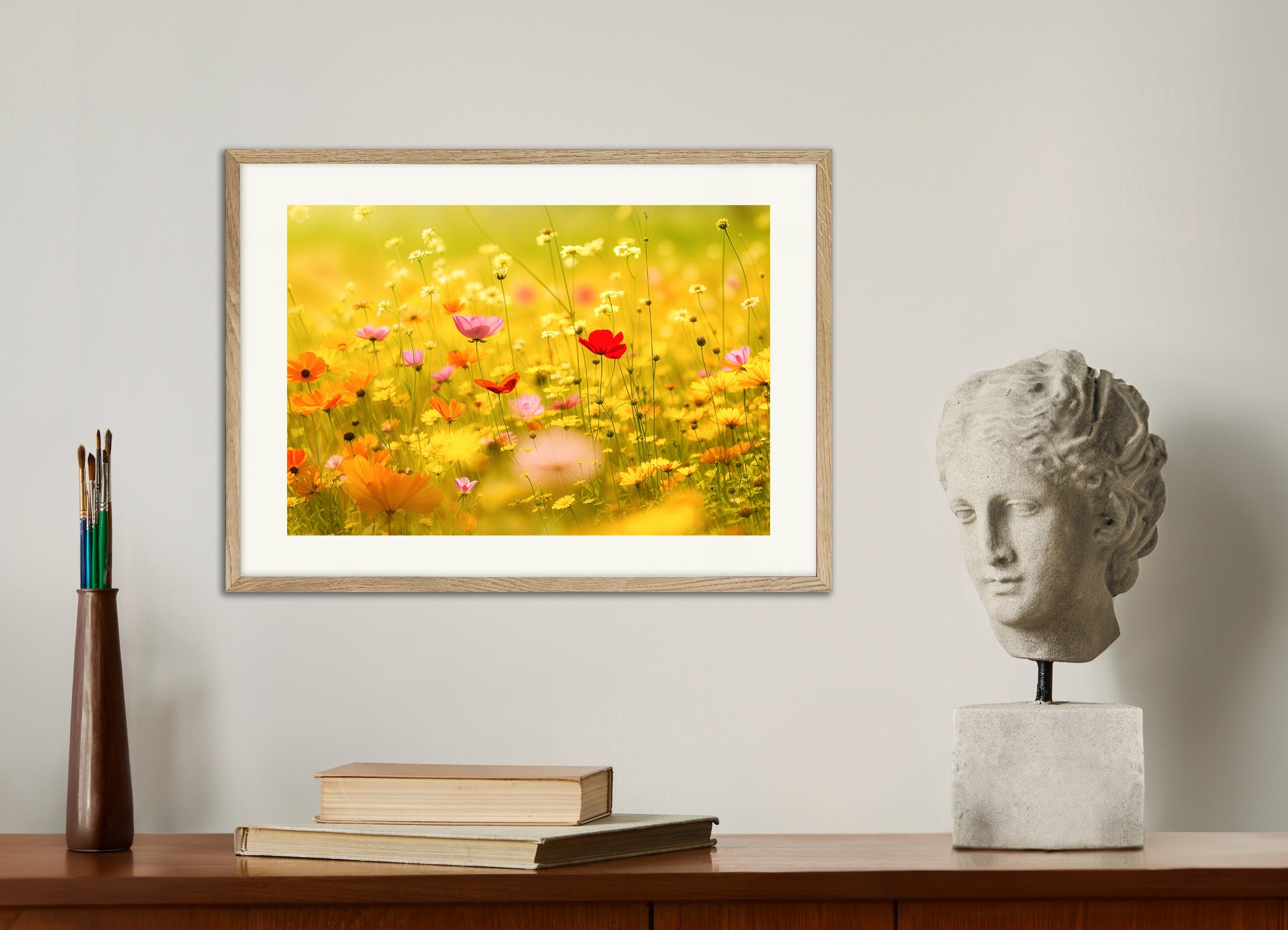 Poster with natural wood frame: Summer poster, flowers