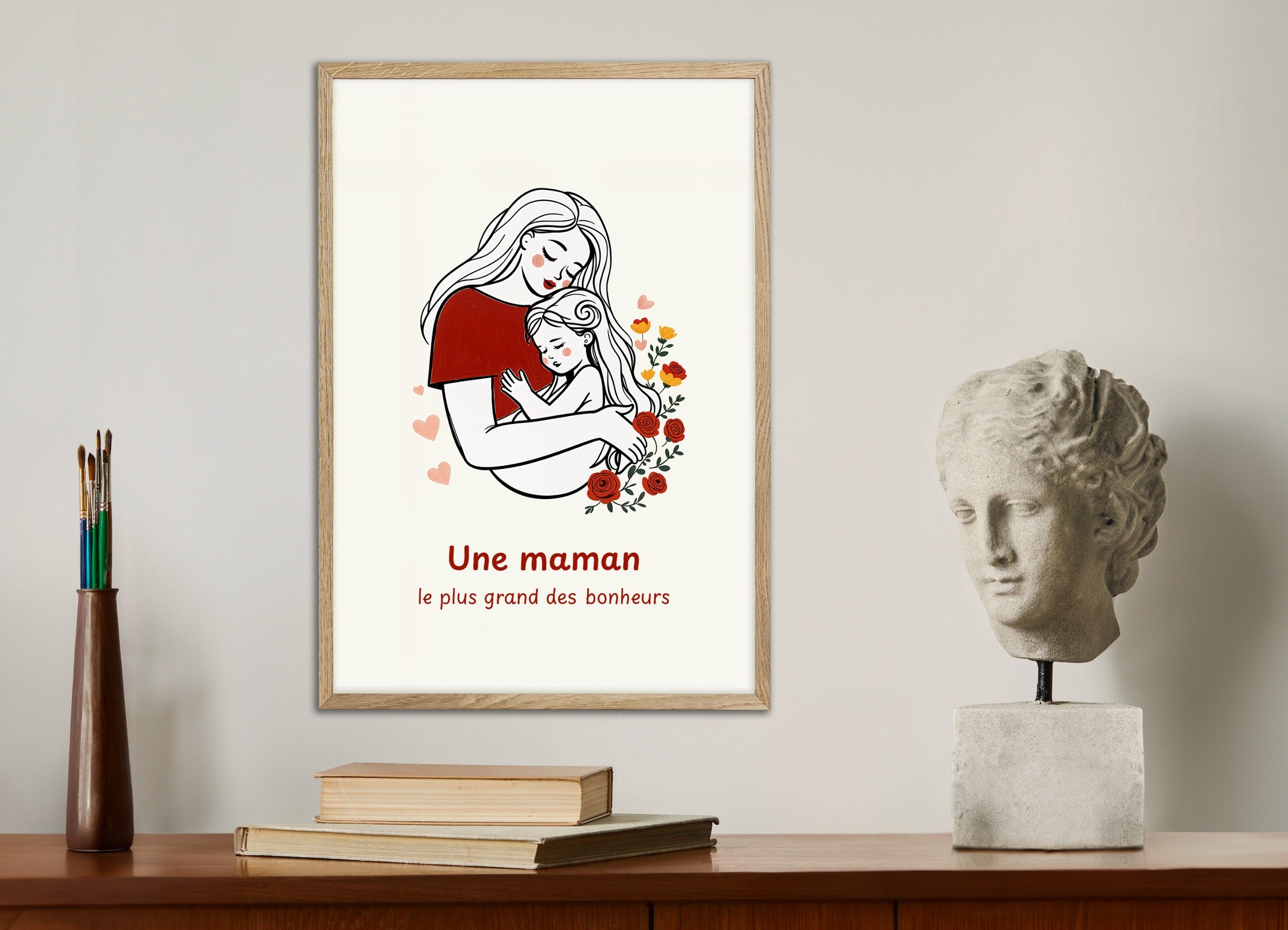 Poster with wood frame: Mother's Day gift, a mother, the greatest happiness