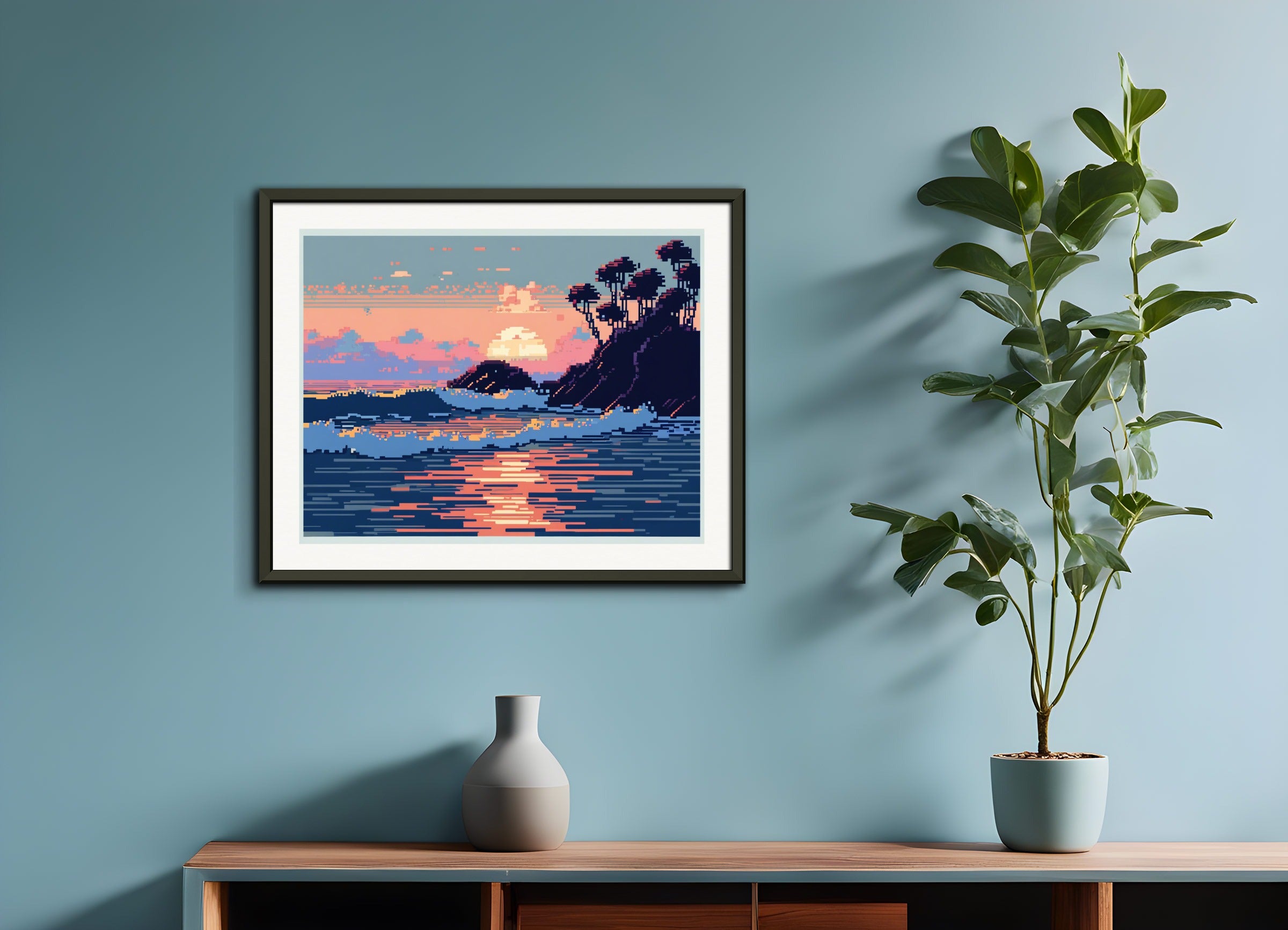 Poster with metal frame: Pixel Art, Ocean